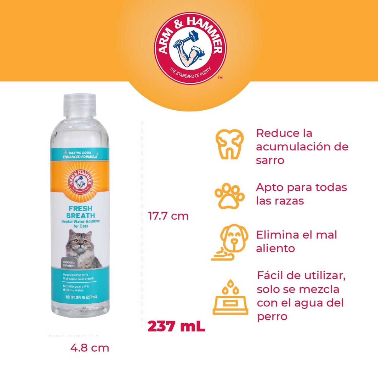 Arm & Hammer תוסף מי פה לחתולים בטעם מנטה למניעת ריח רע 237 מ”ל