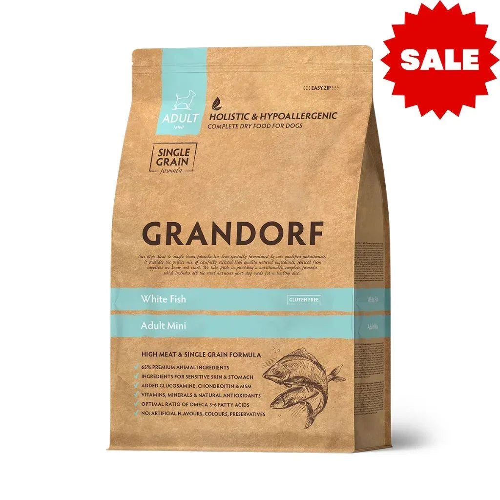 GRANDORF White Fish גרנדורף דגים והודו מיני לכלב בוגר גזע קטן היפואלרגני 3 ק״ג