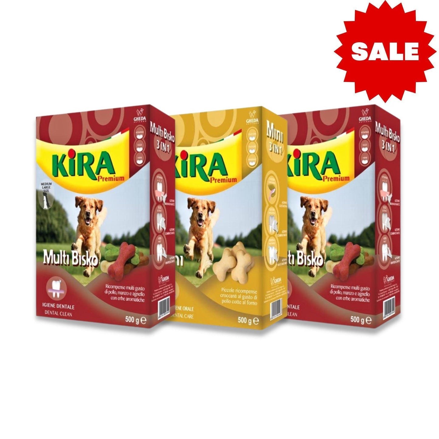 KIRA - מבצע חטיפי קירה ביסקוויט לכלבים דנטל 3 חבילות 500 גרם