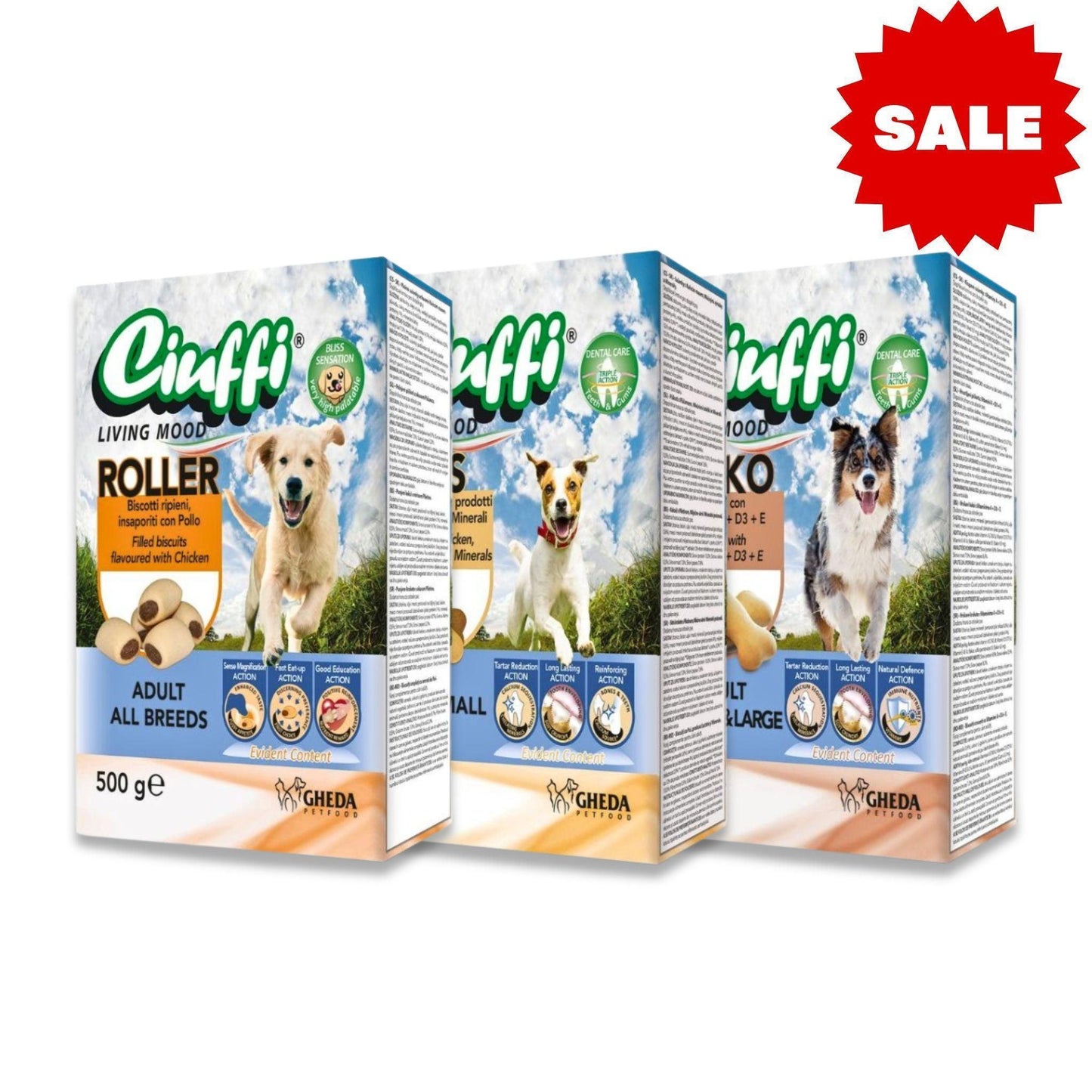 Ciuffi - מבצע חטיף ביסקוויט דנטלי לכלבים 3 חבילות 500 גרם צ'יופי