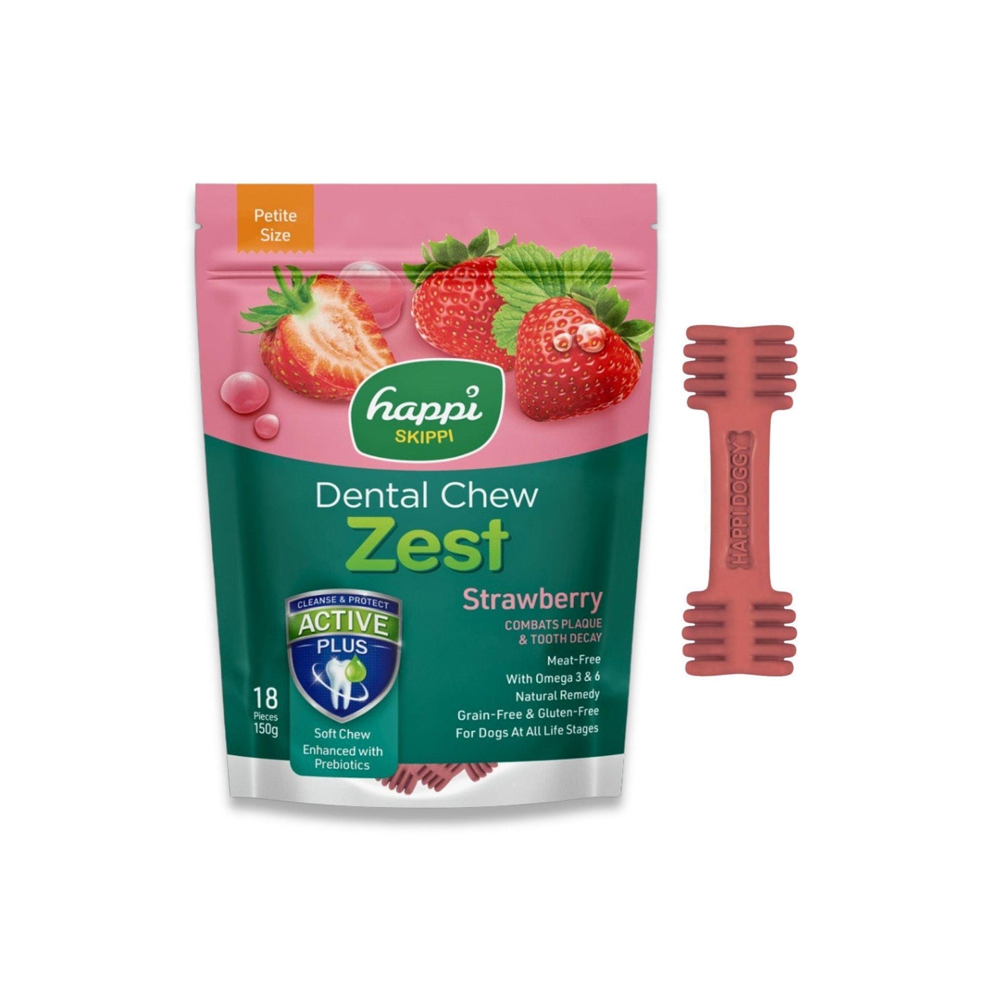 Happi Doggy - Лакомство для зубов с клубникой для маленьких собак 18 шт. 150 г.