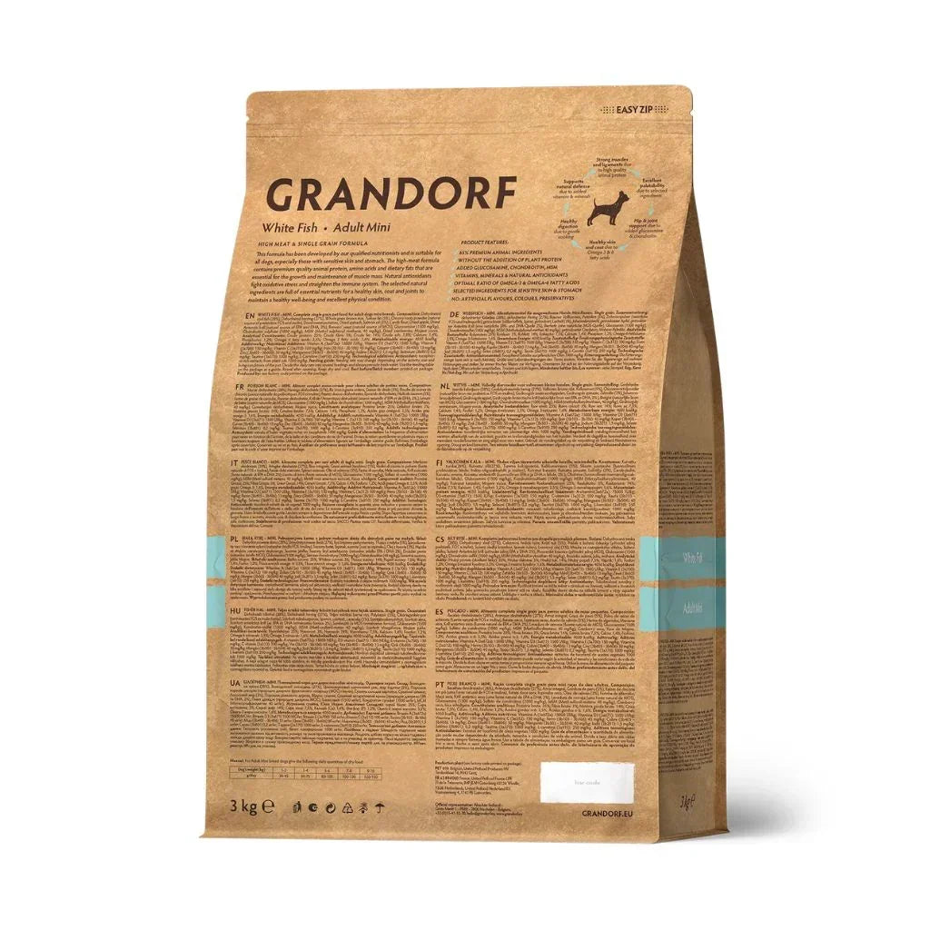 GRANDORF White Fish גרנדורף דגים והודו מיני לכלב בוגר גזע קטן היפואלרגני 3 ק״ג