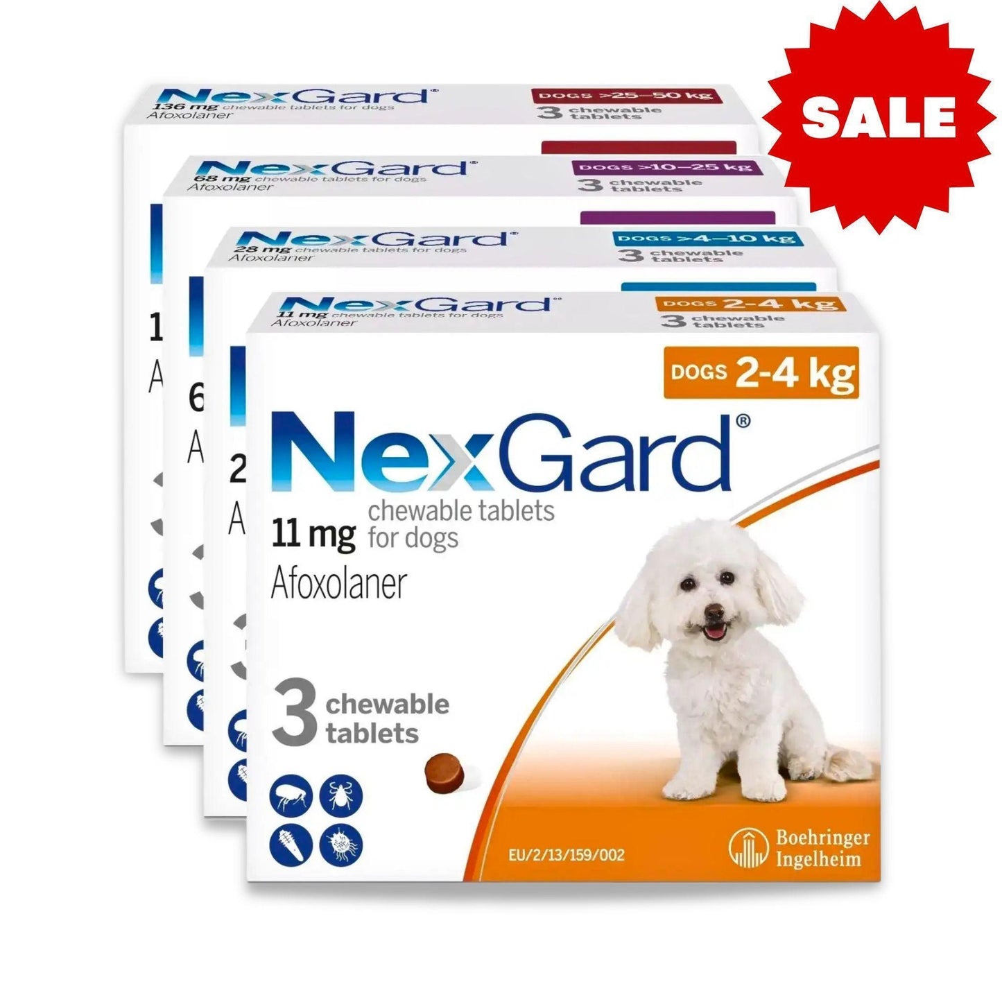 NexGard - נקסגארד לכלב גדול במשקל 50 - 25 ק"ג טבליות לעיסה נגד פרעושים וקרציות