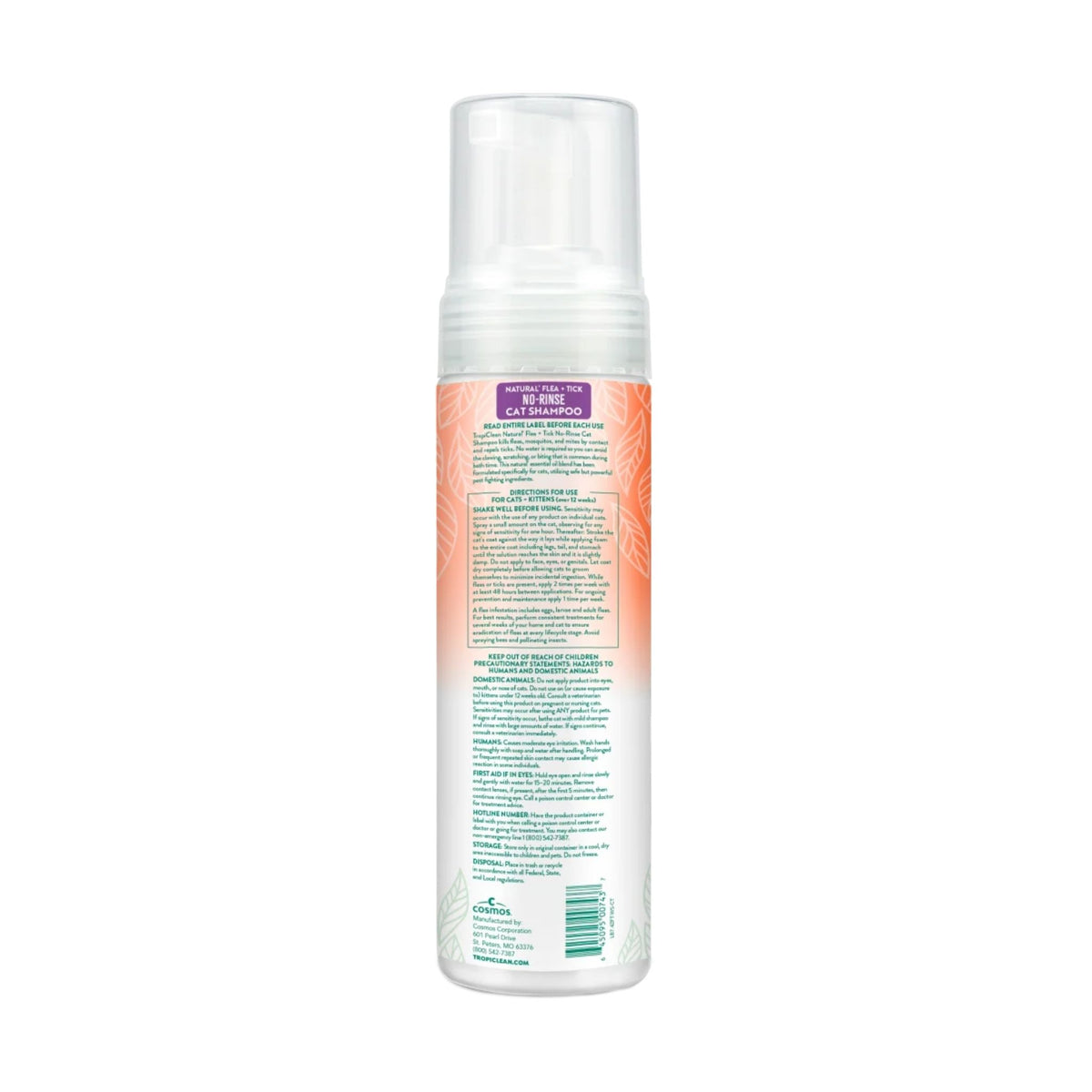 TropiClean טרופיקלין שמפו יבש לחתולים נגד פרעושים וקרציות 218 מ״ל