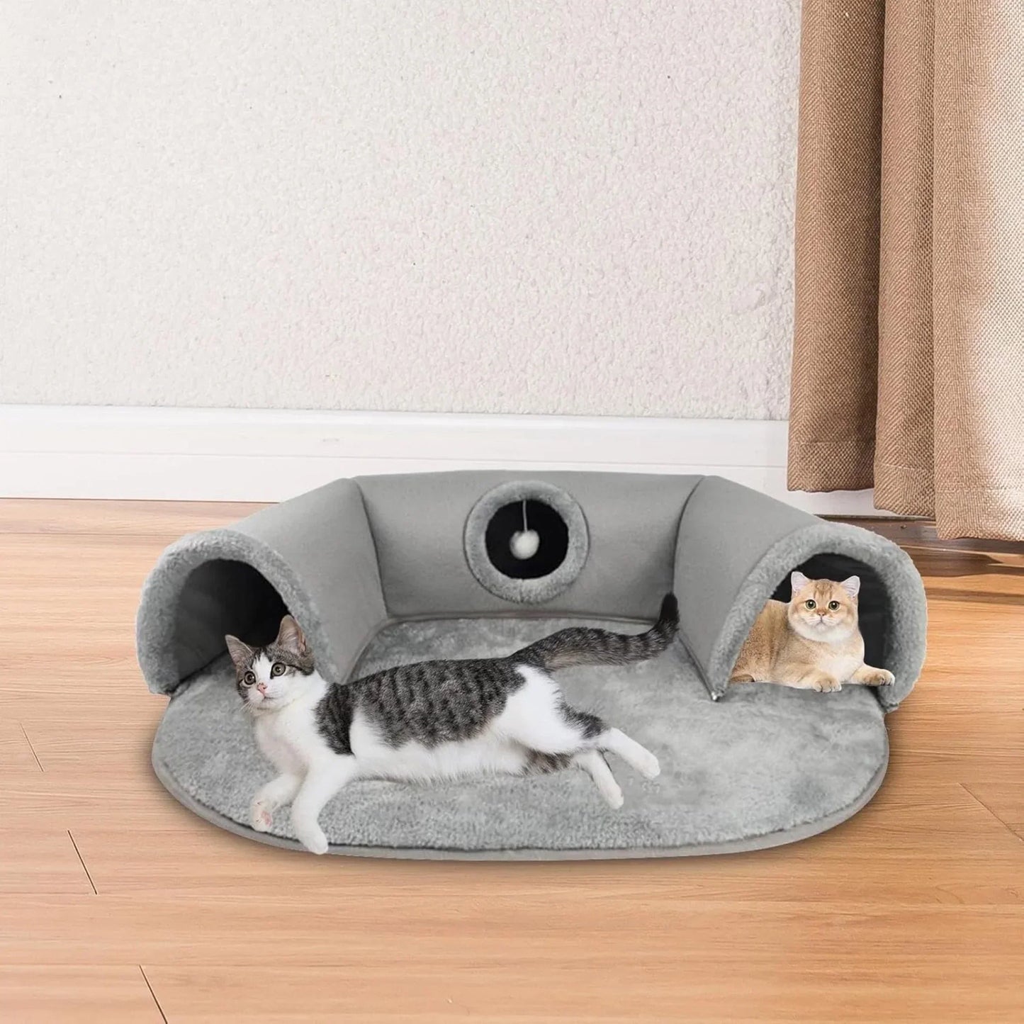 Hoofie מיטה לחתולים עם מנהרות צבע אפור
