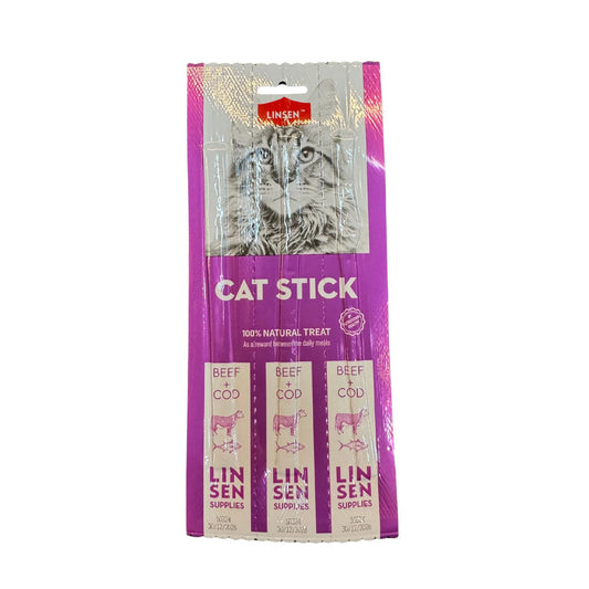 LINSEN חטיף סטיקס יבש לחתולים בטעם בקר ודג קוד 3 מקלות