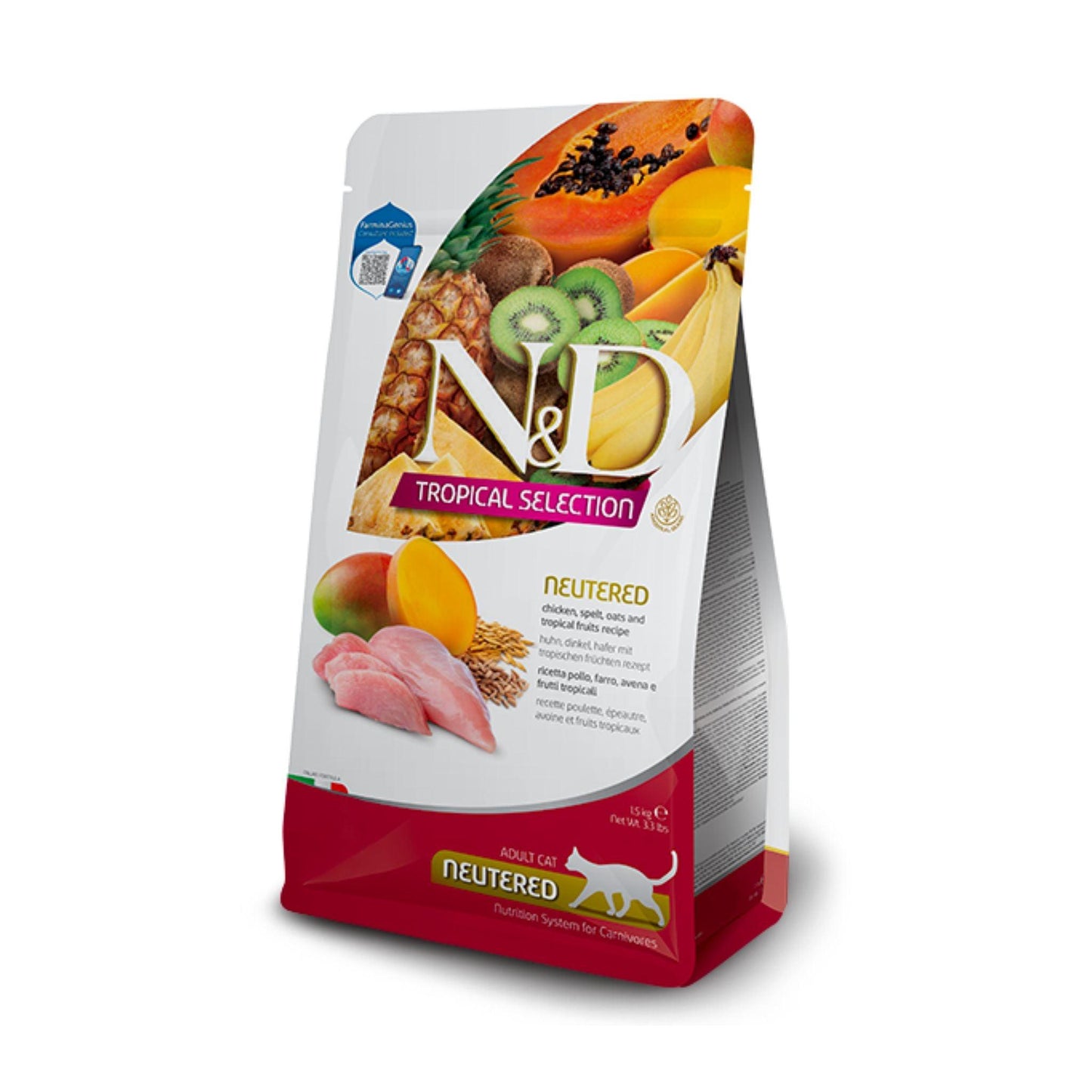 N&D נטורל אנד דלישס אוכל לחתולים מעוקרים ומסורסים טרופיקל עוף 1.5 ק”ג