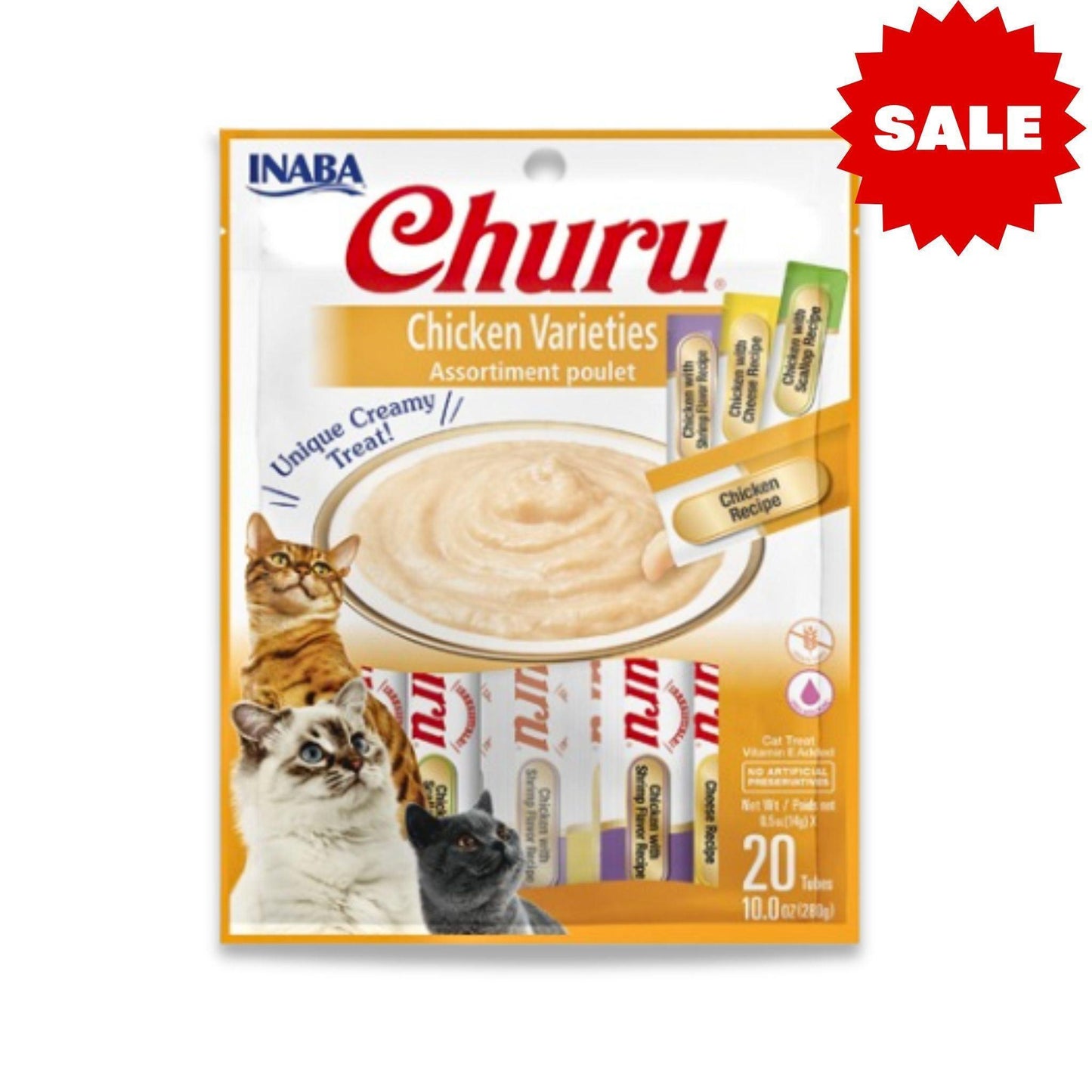 INABA - Churu צ'ורו חטיף נוזלי לחתולים עוף מארז חיסכון 280 גרם