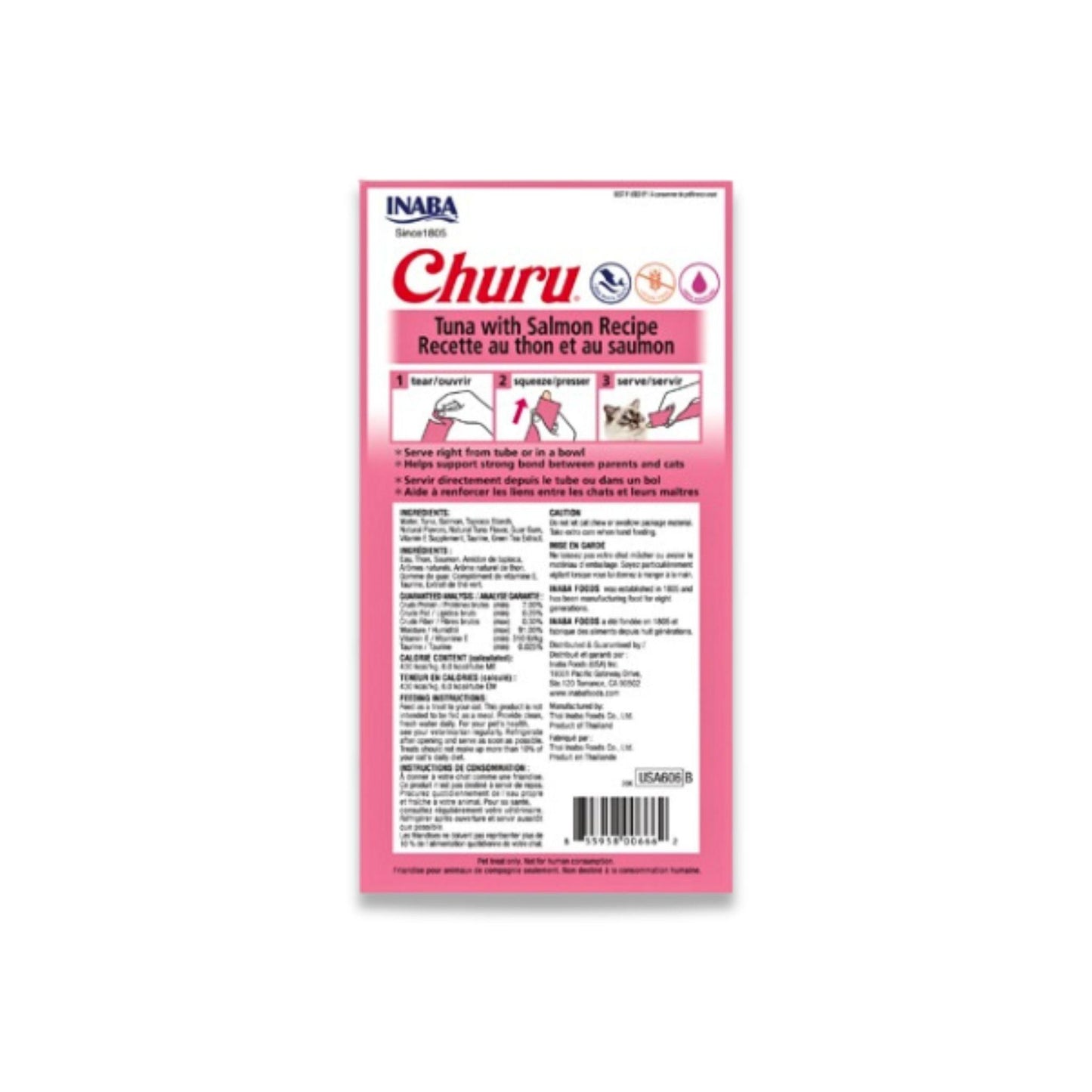 INABA - Churu חטיף צ'ורו לחתול טונה וסלמון 56 גרם