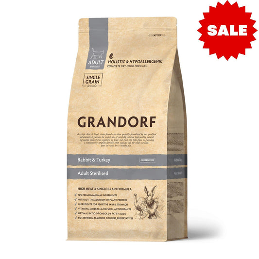 GRANDORF Rabbit Sterilized גרנדורף ארנבת לחתולים מעוקרים ומסורסים היפואלרגני 2 ק"ג