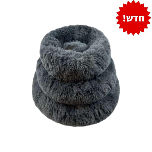 Hoofie מיטה עגולה פלאפי לכלב או חתול בצבע שחור 3 גדלים לבחירה הופי