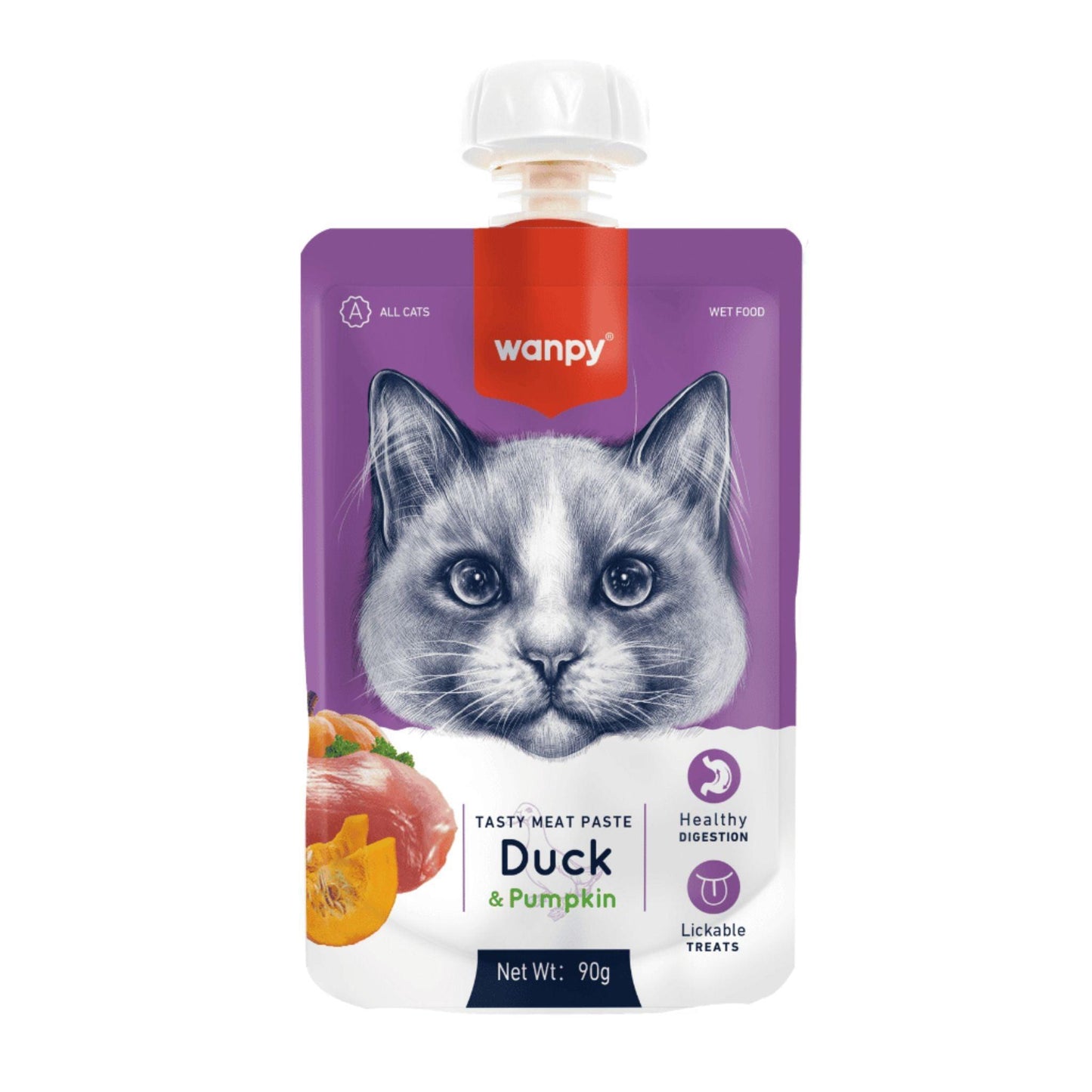 Wanpy וונפי מוס לחתולים ברווז דלעת ודג 90 גרם