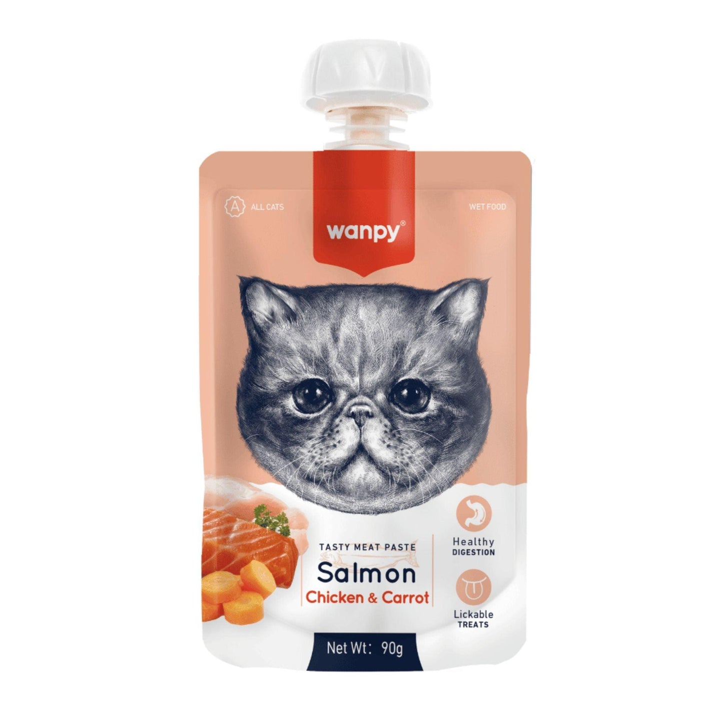 Wanpy וונפי מוס חטיף נוזלי לחתול סלמון עוף וגזר 90 גרם