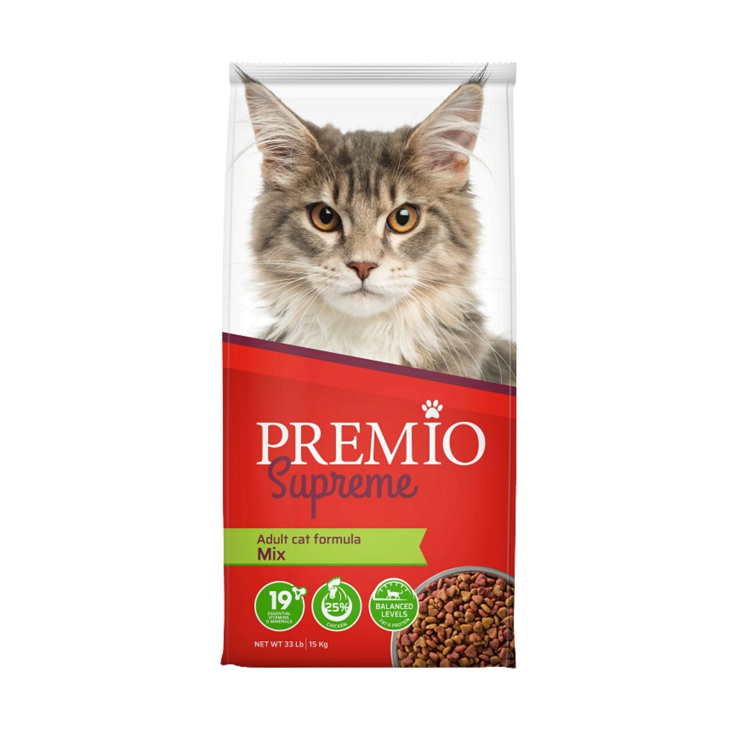 Premio פרמיו סופרים מזון יבש לחתולים בוגרים מיקס עוף ודגים 15 ק״ג