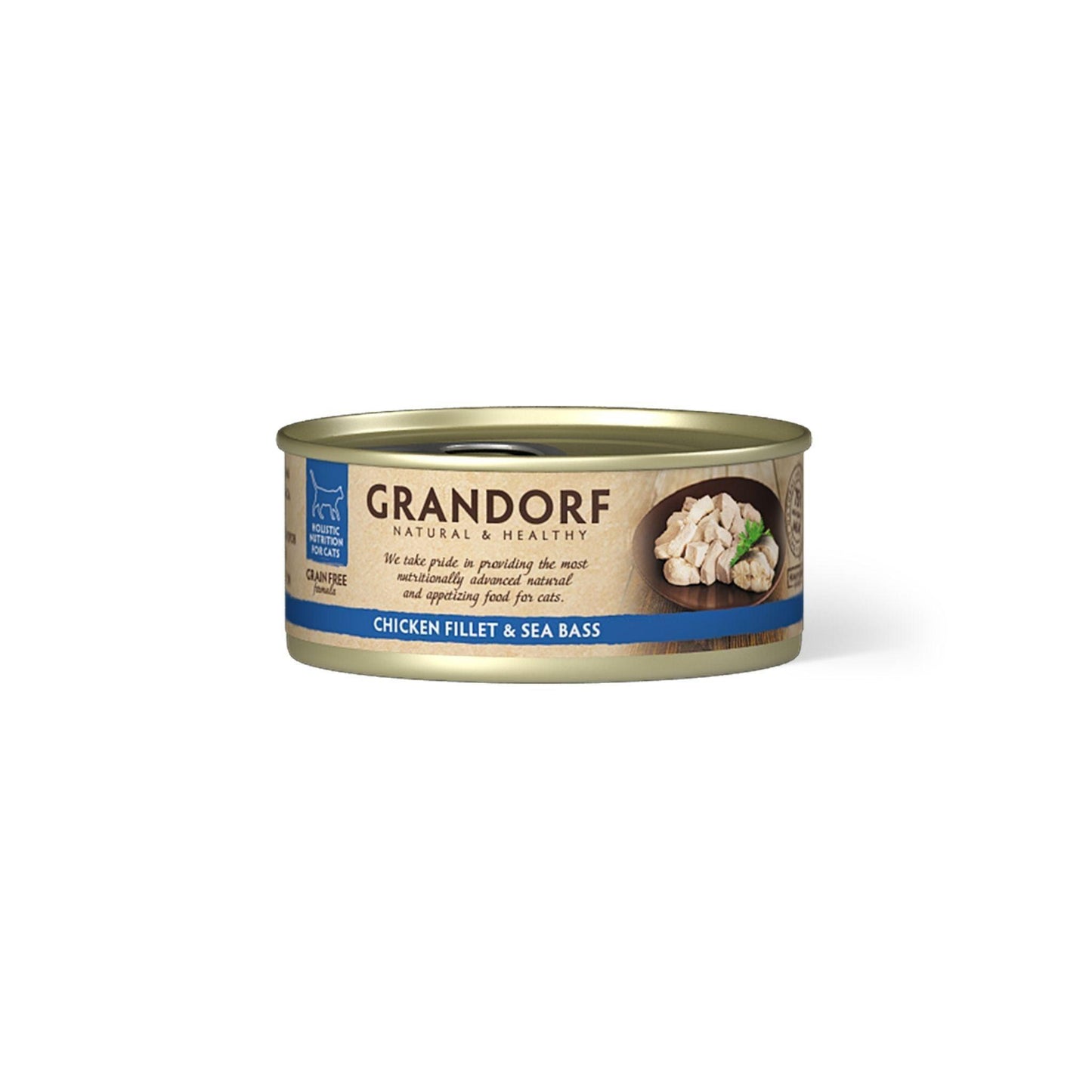 GRANDORF גרנדורף מעדן חזה עוף ובס ים לחתולים בוגרים