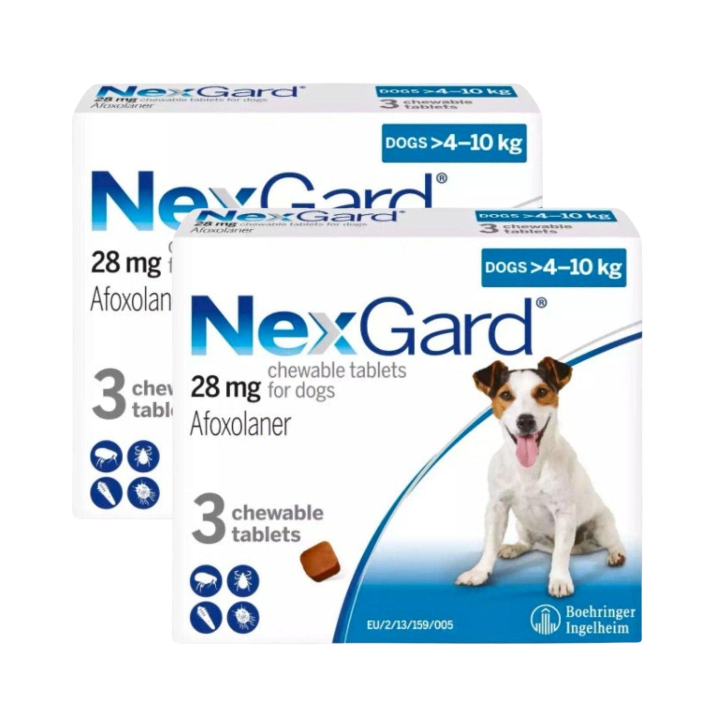 NexGard - NexGard для мелких/средних собак весом 10 - 4 кг, жевательные таблетки от блох и клещей, распродажа 2 упаковок всего за 325 ₪