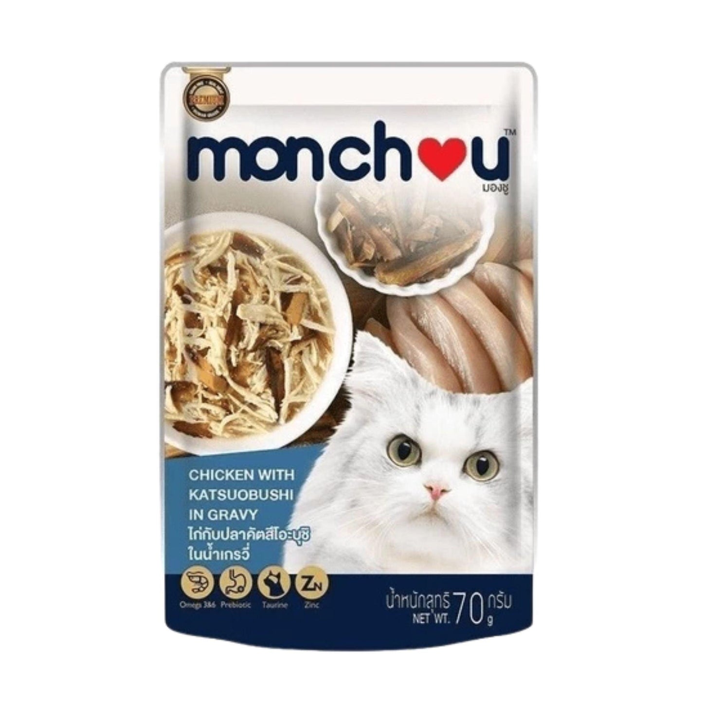 Monchou מונצ’ו פאוץ’ לחתולים עוף ברוטב דג קצובושי בג’לי 70 גרם