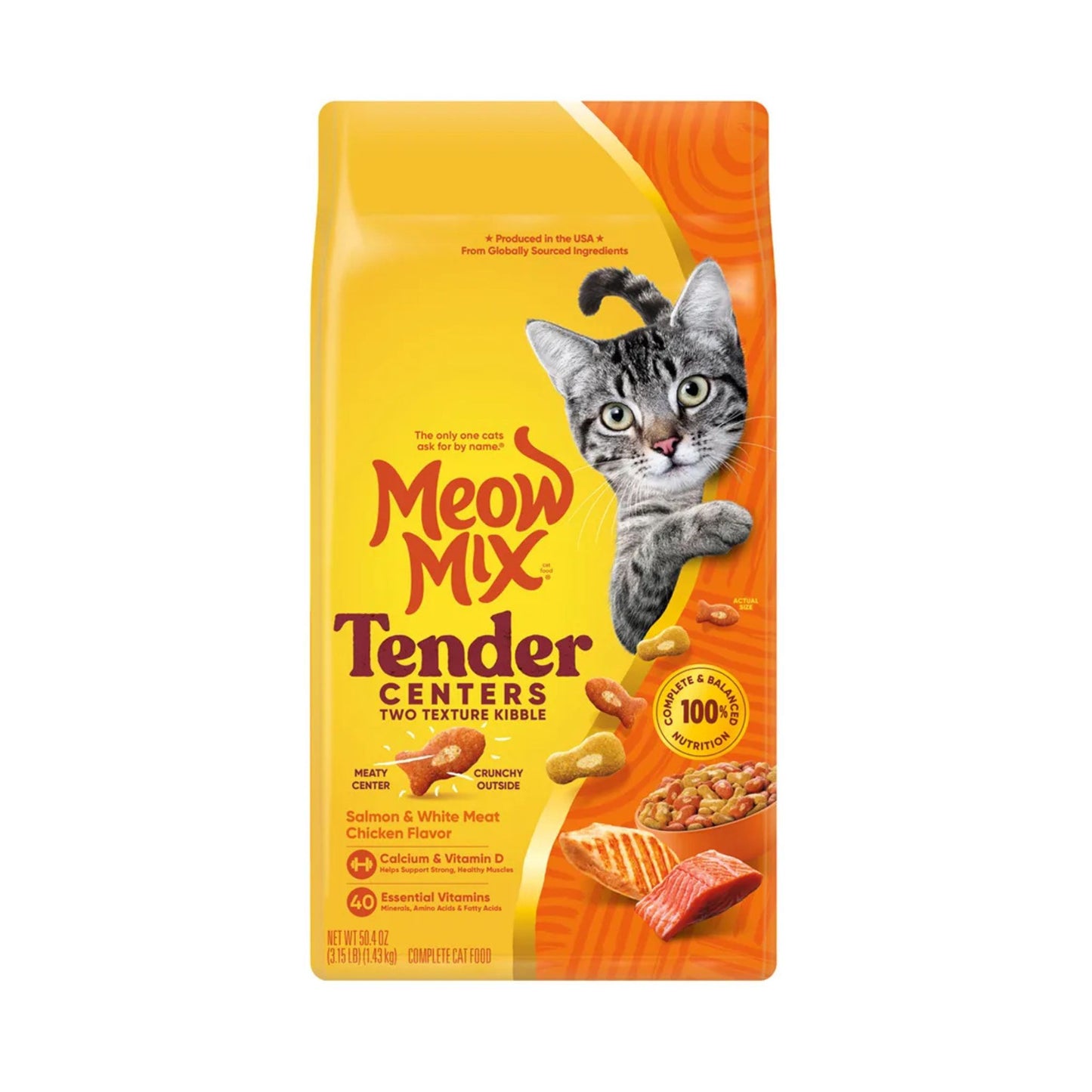 Meow Mix Tender Centers מיאו מיקס לחתולים בטעם סלמון ועוף 6.44 ק״ג