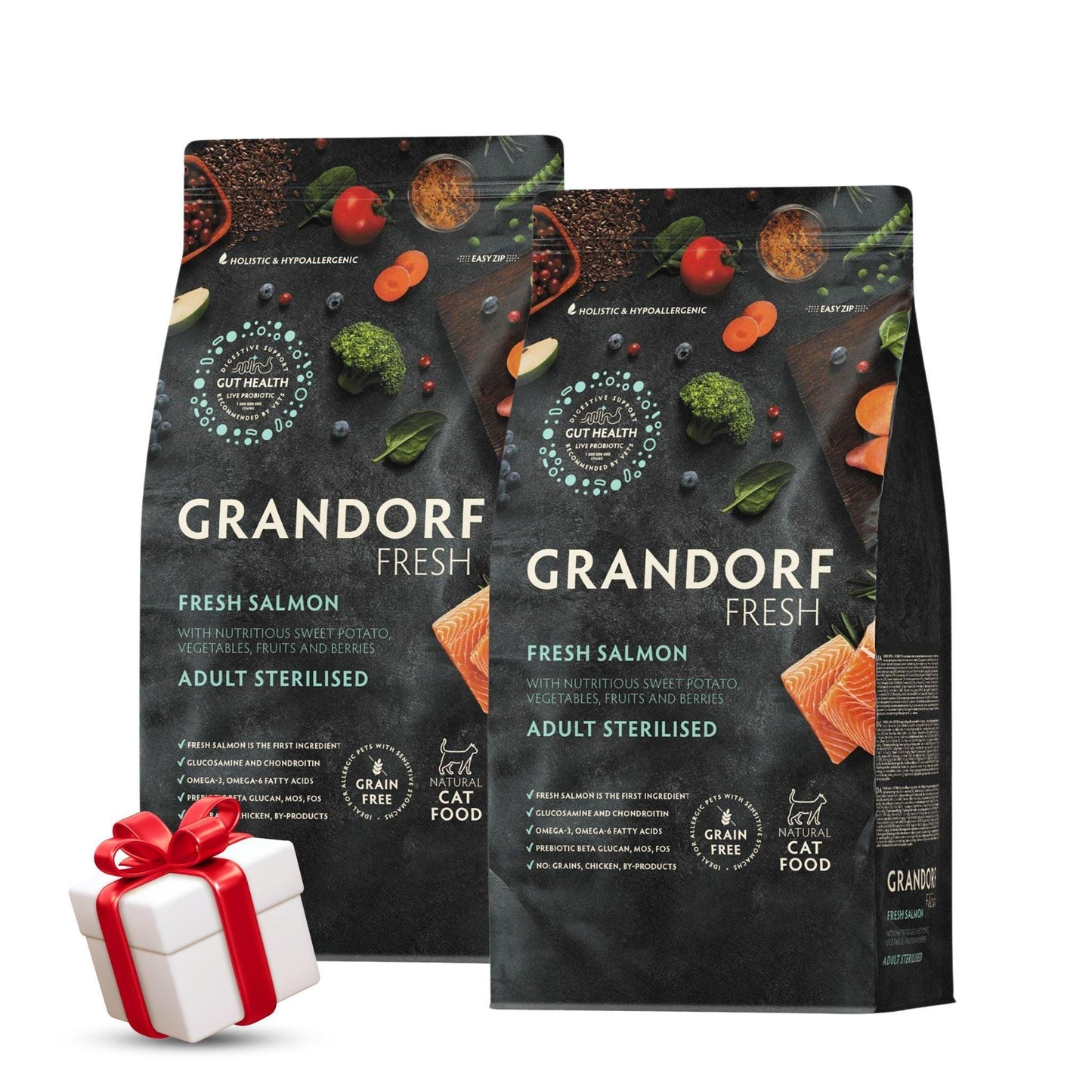 GRANDORF Fresh Salmon גרנדורף סלמון טרי לחתולים מעוקרים או מבוגרים 2 ק״ג מבצע 2 שקים + מתנה
