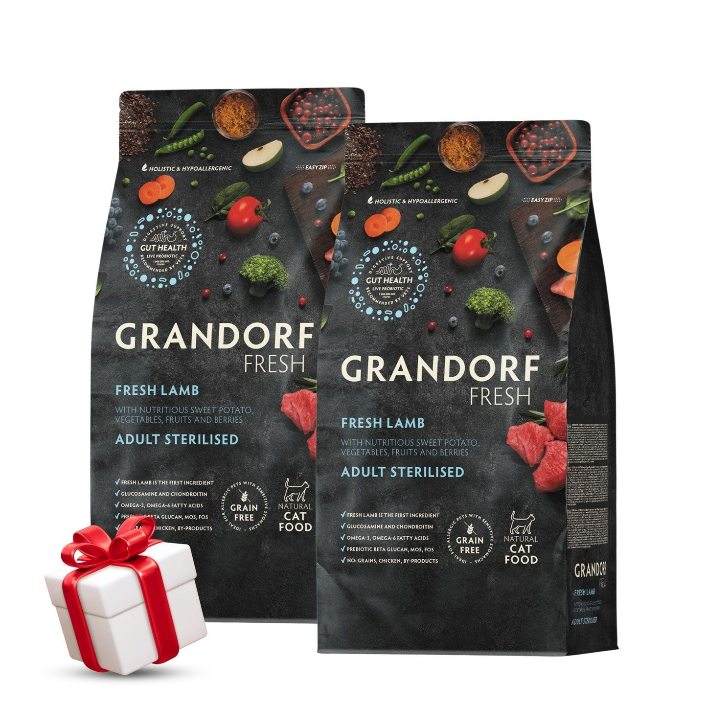 GRANDORF Fresh Lamb גרנדורף כבש לחתולים מעוקרים ומבוגרים 2 ק״ג מבצע 2 שקים + מתנה