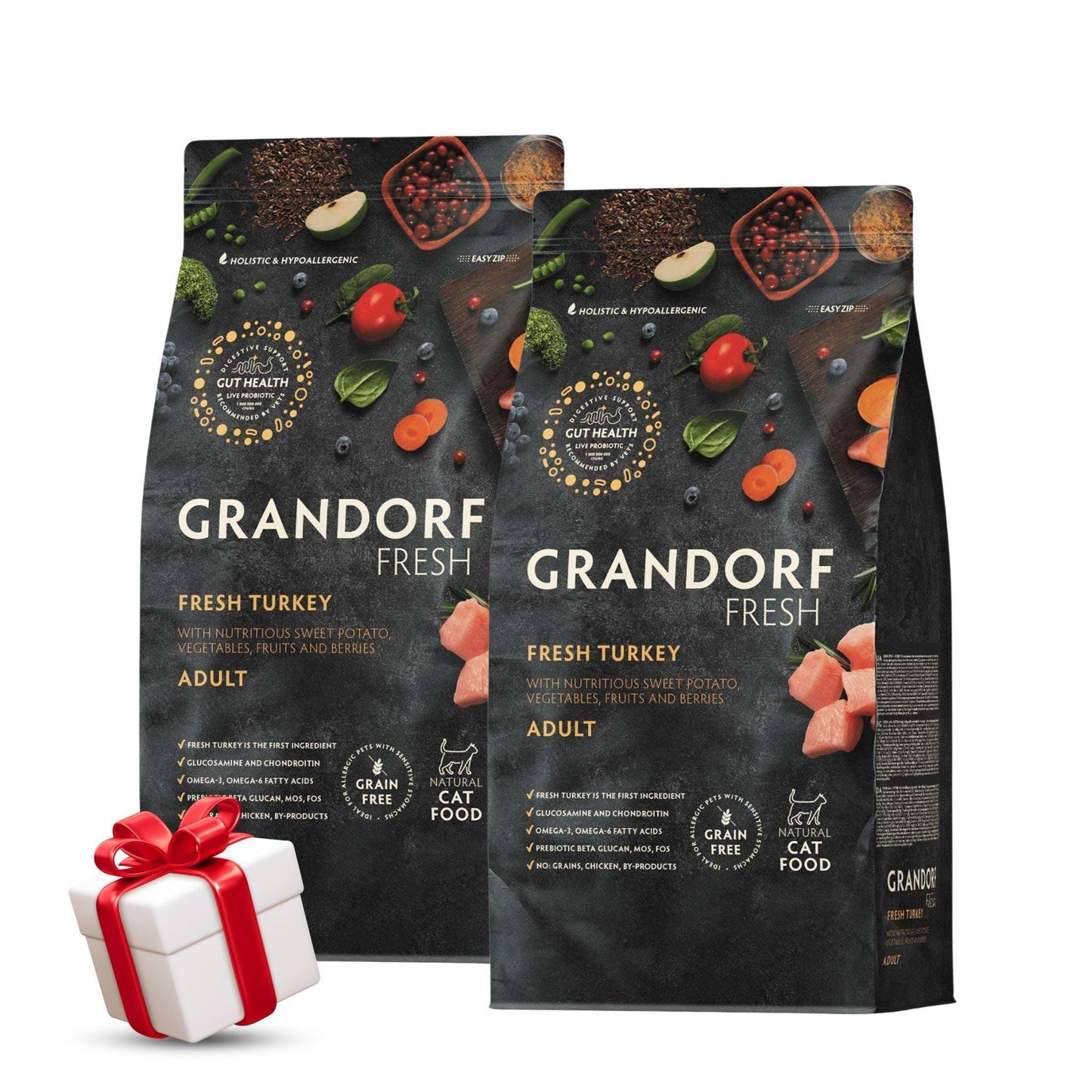 GRANDORF Свежая индейка для взрослых кошек 2 кг Распродажа 2 пакета + подарок