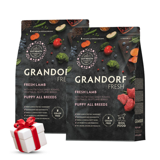 GRANDORF Fresh Lamb Puppy גרנדורף פרש כבש טרי לגורים 10 ק”ג מבצע 2 שקים + מתנה