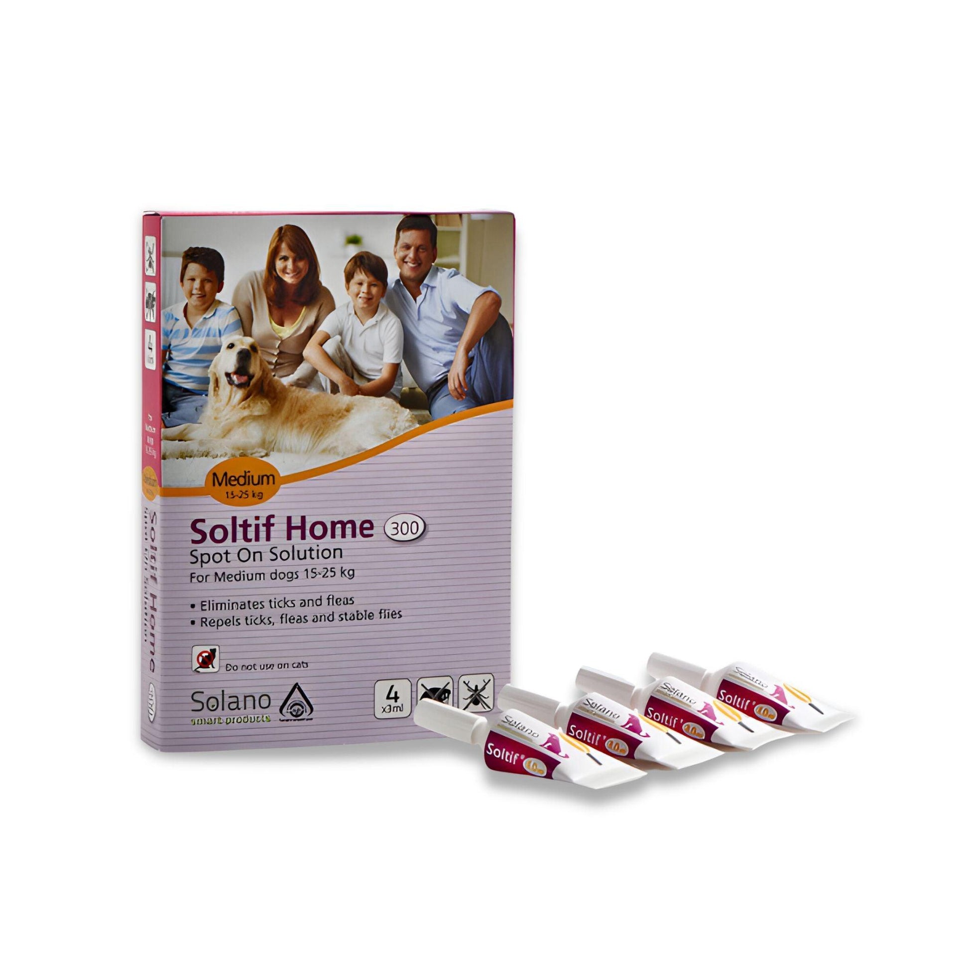 Soltif Home M - אמפולות נגד פרעושים וקרציות לכלב בינוני 15-25 ק"ג 5 יחידות