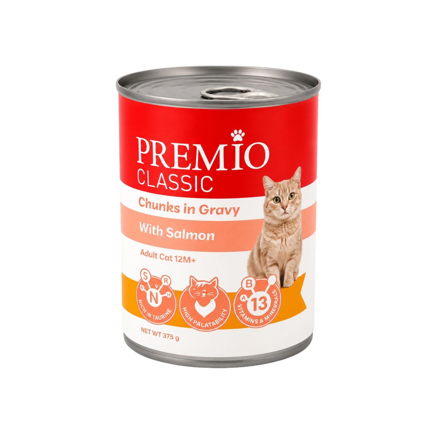 Premio פרמיו קלאסיק שימורי לחתולים בוגרים עם סלמון ברוטב 375 גרם