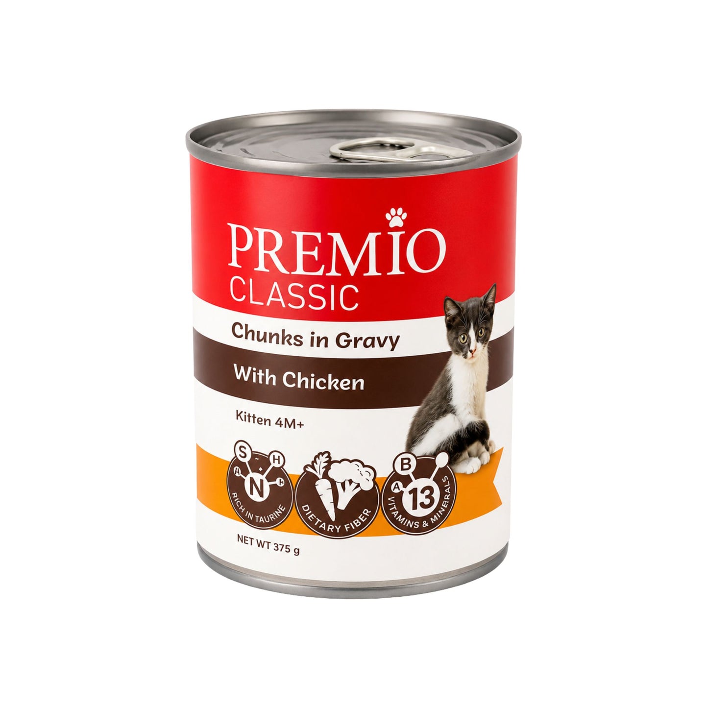 Premio פרמיו קלאסיק שימורי לגורי חתולים קיטן עם עוף ברוטב 375 גרם