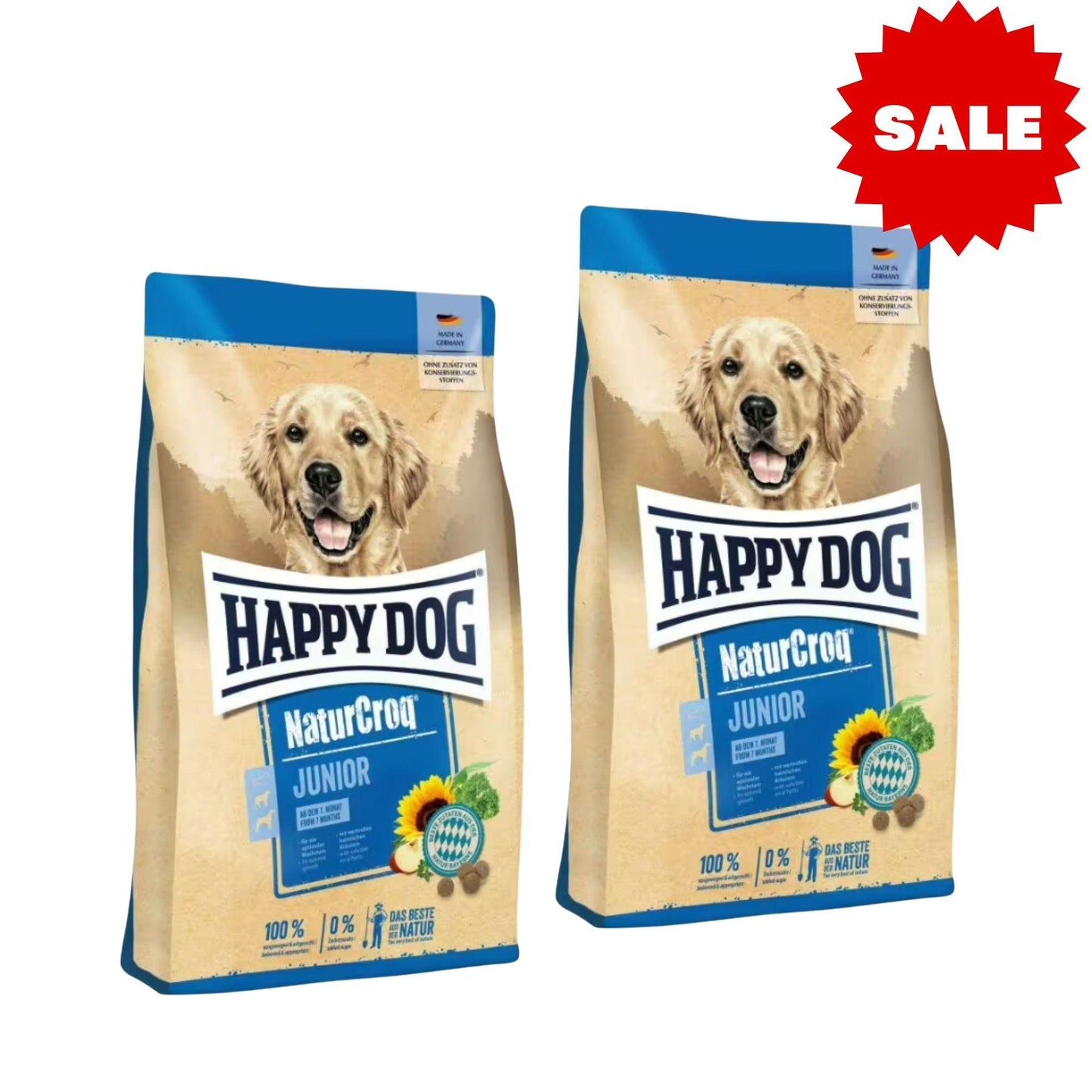 Happy Dog - NaturCroq Junior הפי דוג נייצ'ר קרוק ג'וניור 2 שקי 15 ק"ג לגורי כלבים מגיל 7 חודשים