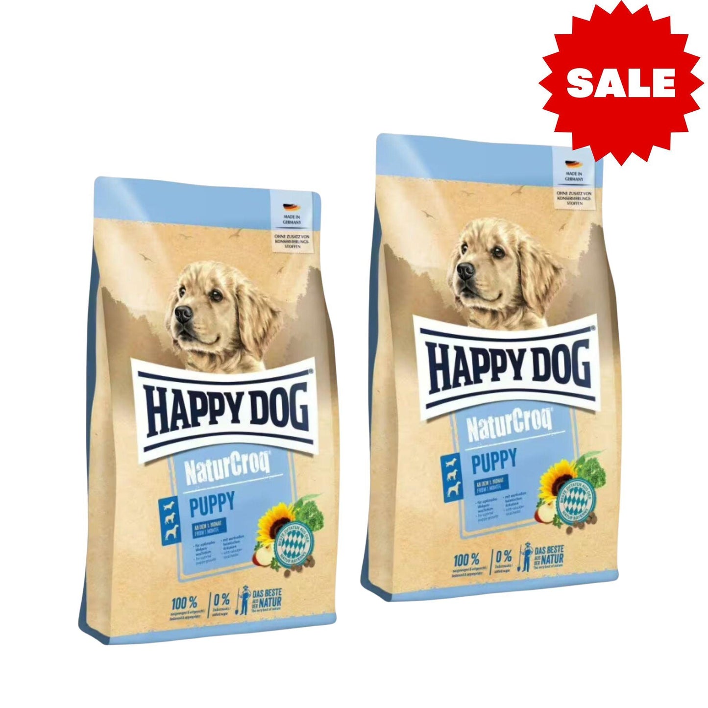 Happy Dog - NaturCroq Puppy הפי דוג לגורי כלבים נייצ'ר קרוק פאפי 2 שקי 15 ק"ג