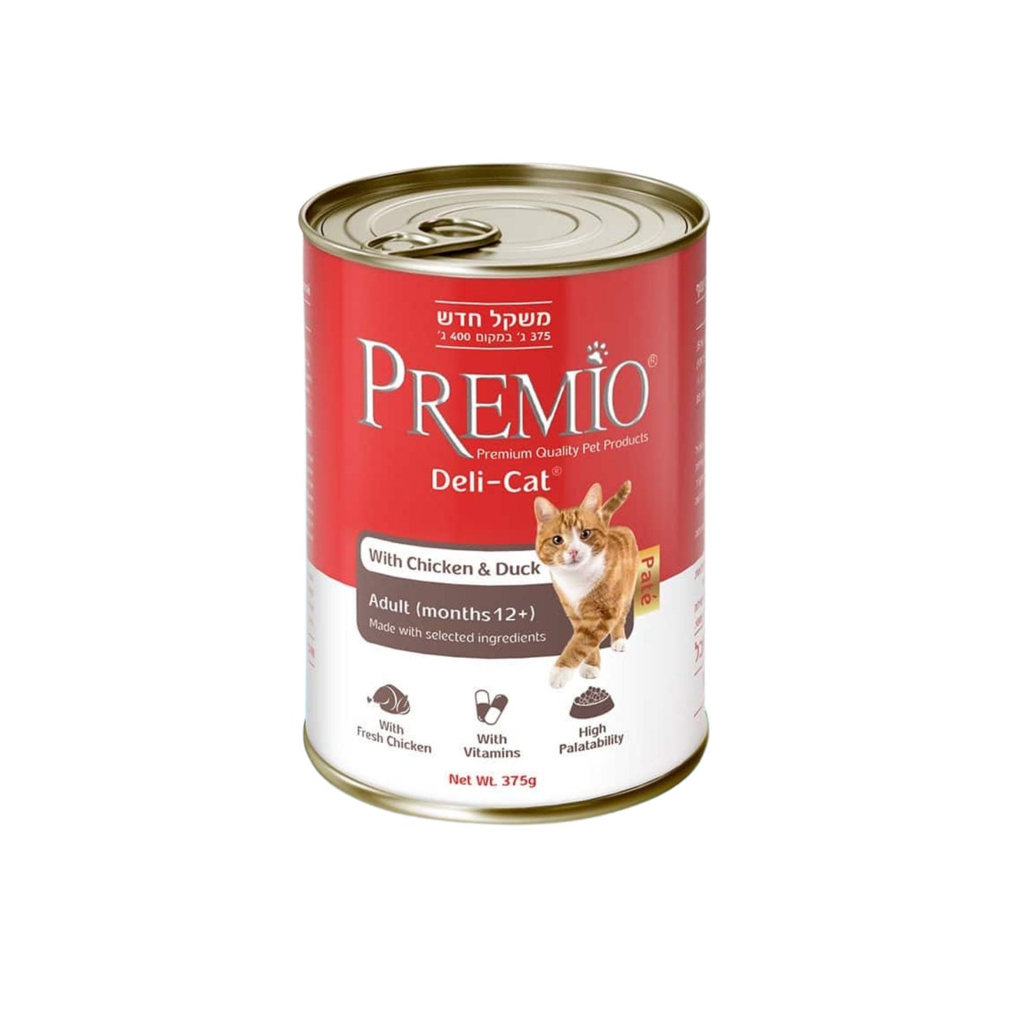 Premio פרמיו דלי קט שימור לחתולים בוגרים עם עוף וברווז פטה 375 גרם