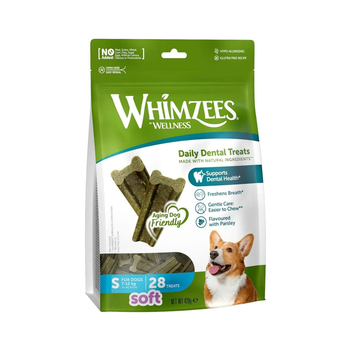 WHIMZEES S וימזיס חטיפים דנטליים לכלבים 28 יחידות 420 גרם