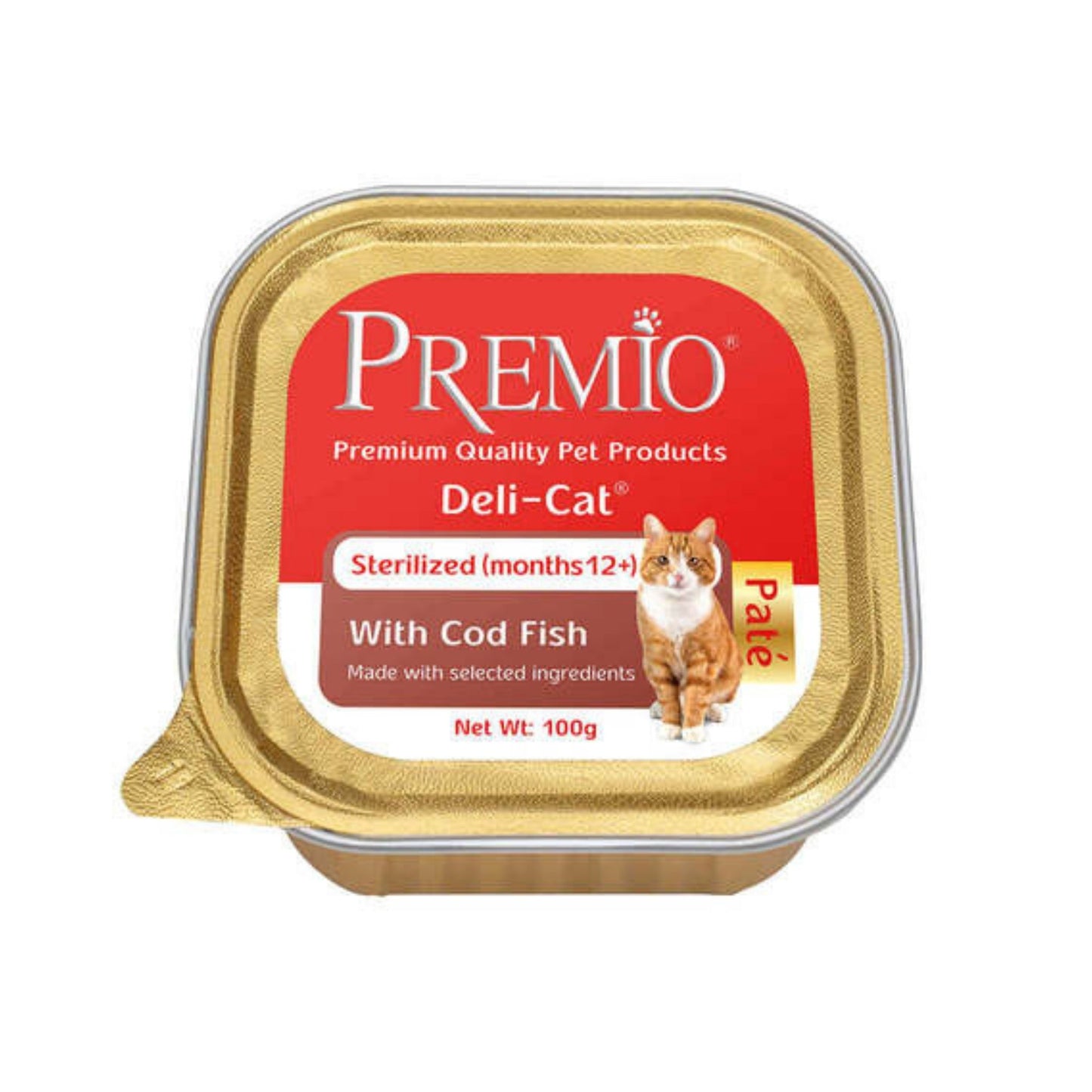 Premio פרמיו מעדן פטה לחתולים מסורסים ומעוקרים עם דג קוד 100 גרם