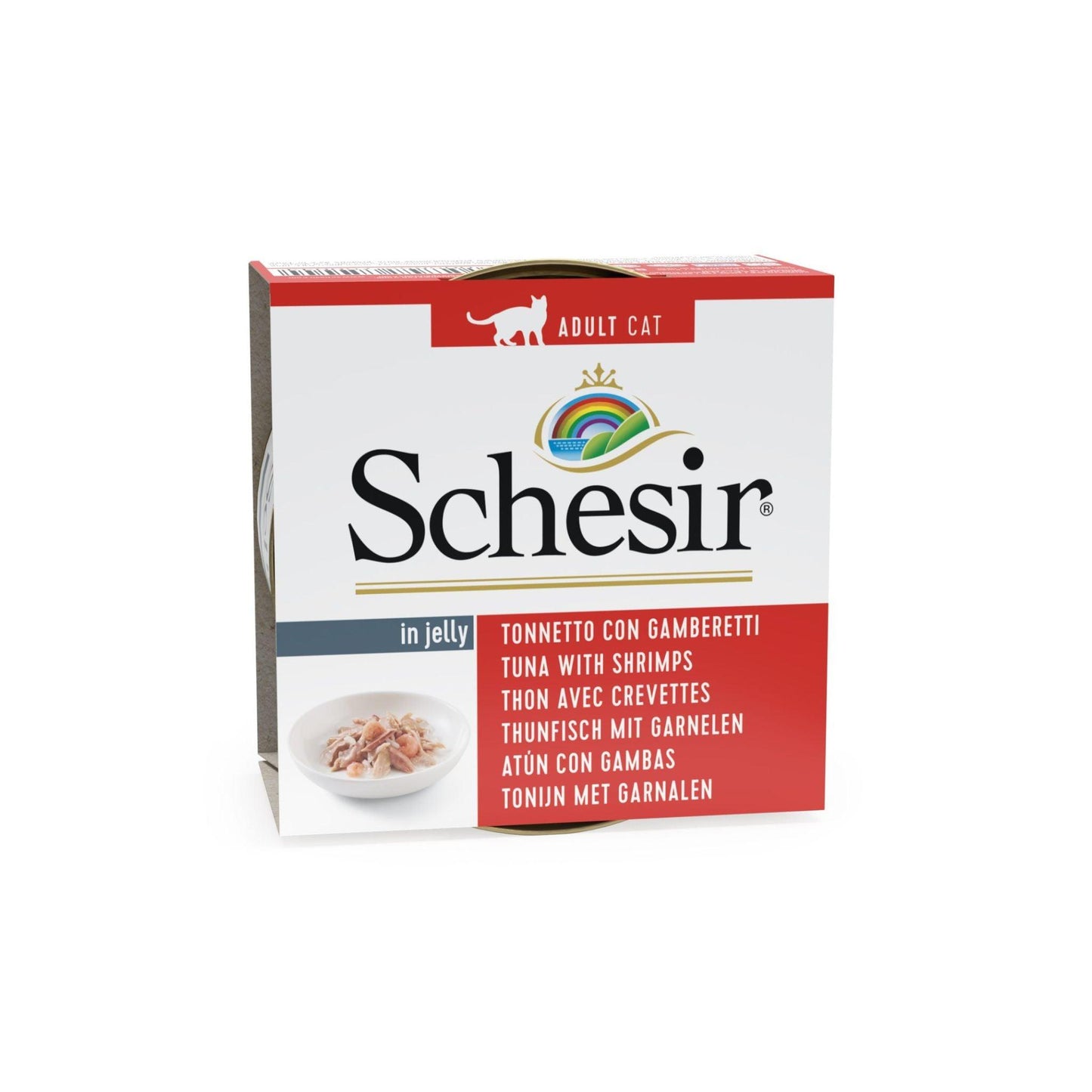 Schesir שזיר מעדן טונה עם שרימפס חסילונים בג’לי לחתולים 85 גרם