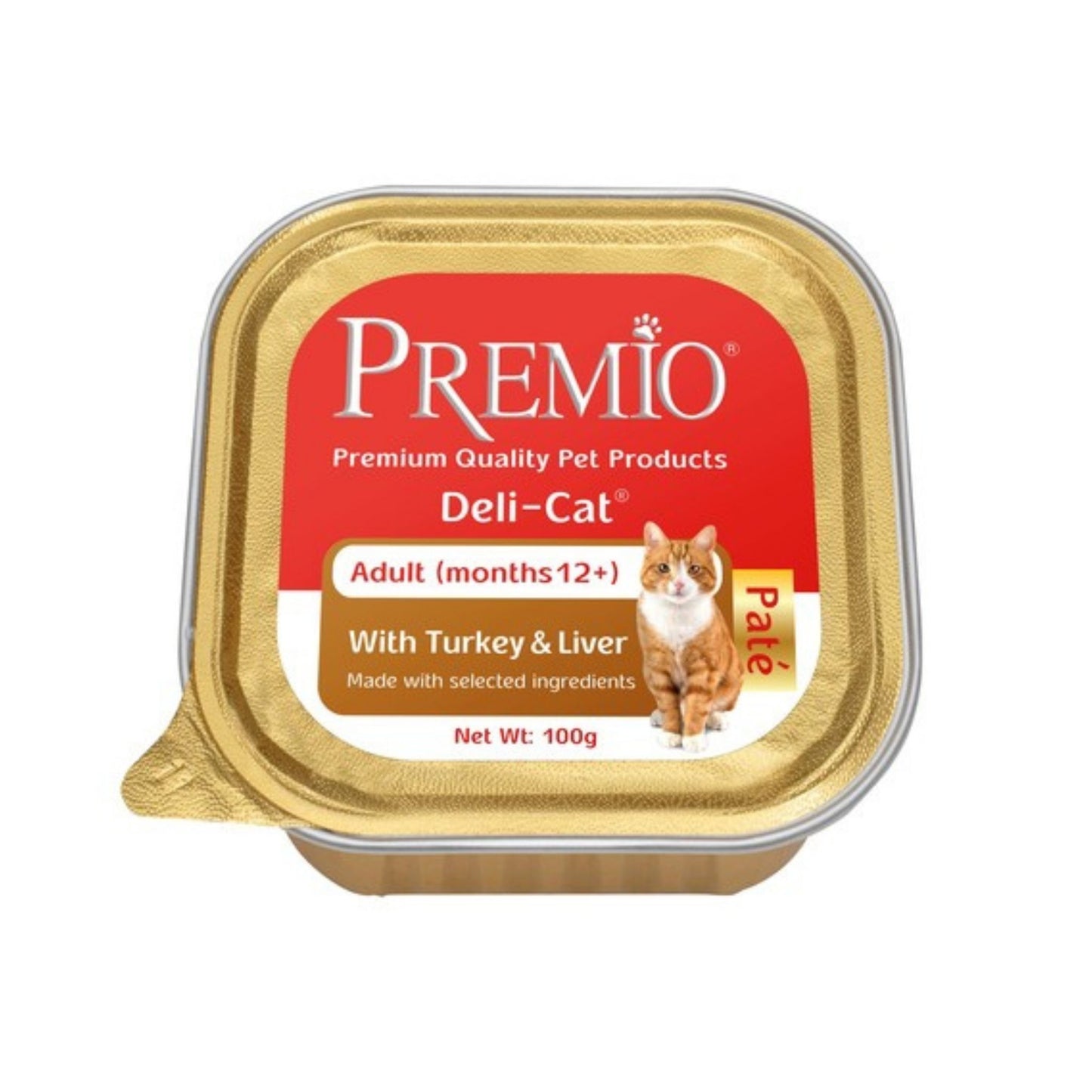 Premio פרמיו מעדן פטה לחתולים בוגרים עם הודו וכבד 100 גרם