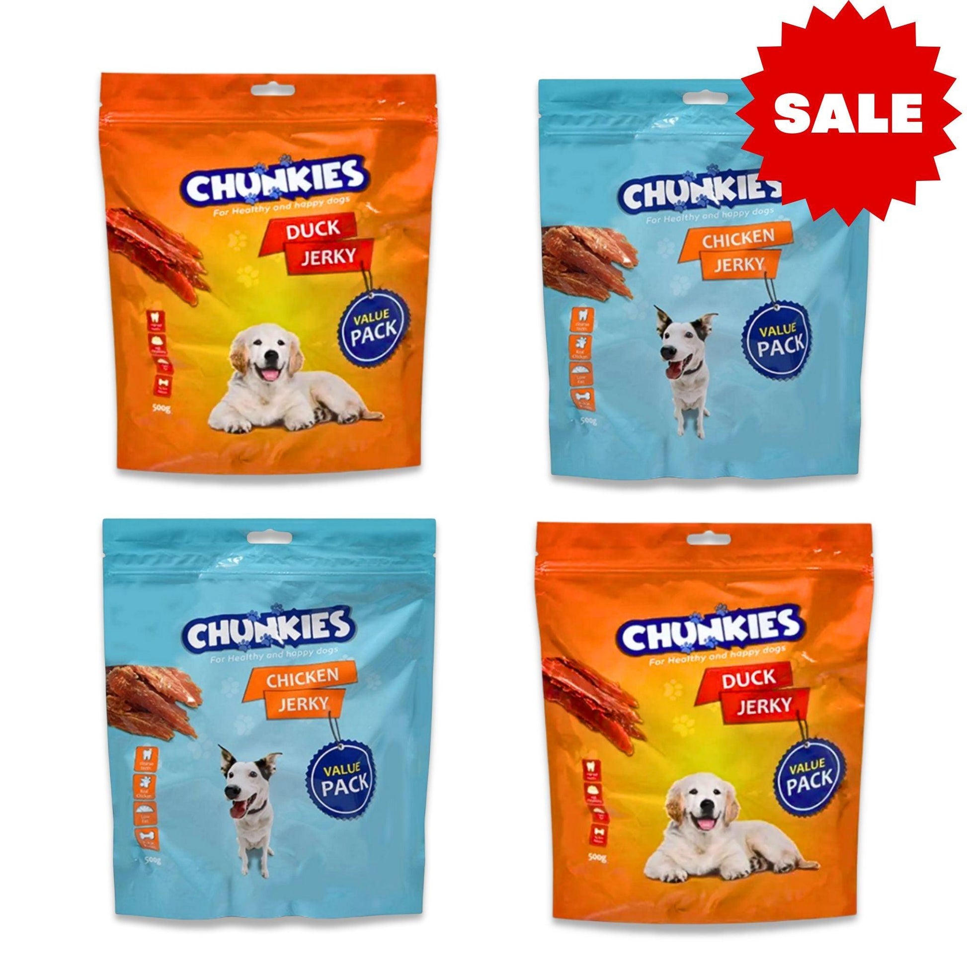 Chunkies -מבצע חטיפי צ'אנקיז פילה ברווז ועוף לכלבים 4 מארזים רק ב-₪219 2 ק"ג