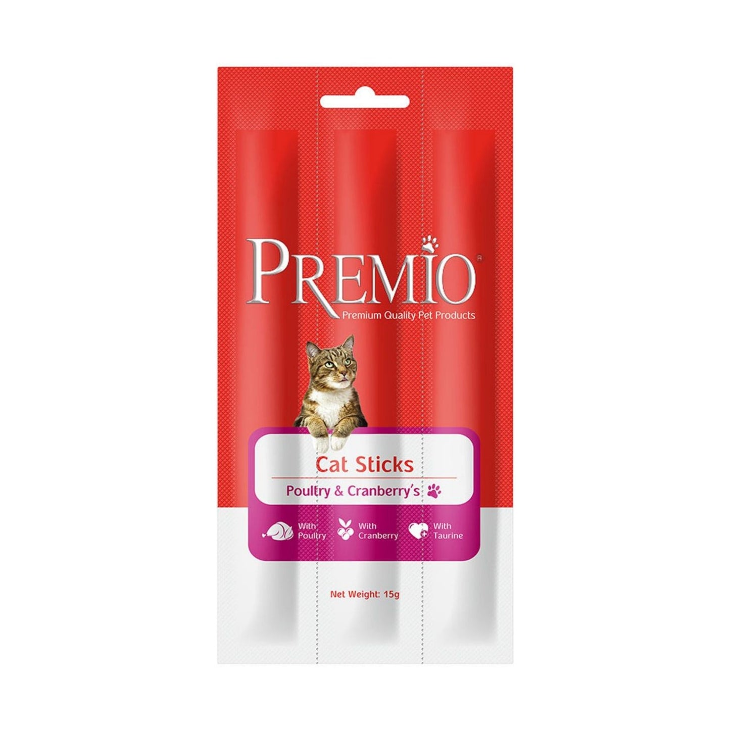 Premio פרמיו חטיף מקלות לגורי חתולים קיטן עוף וחמוציות 15 גרם
