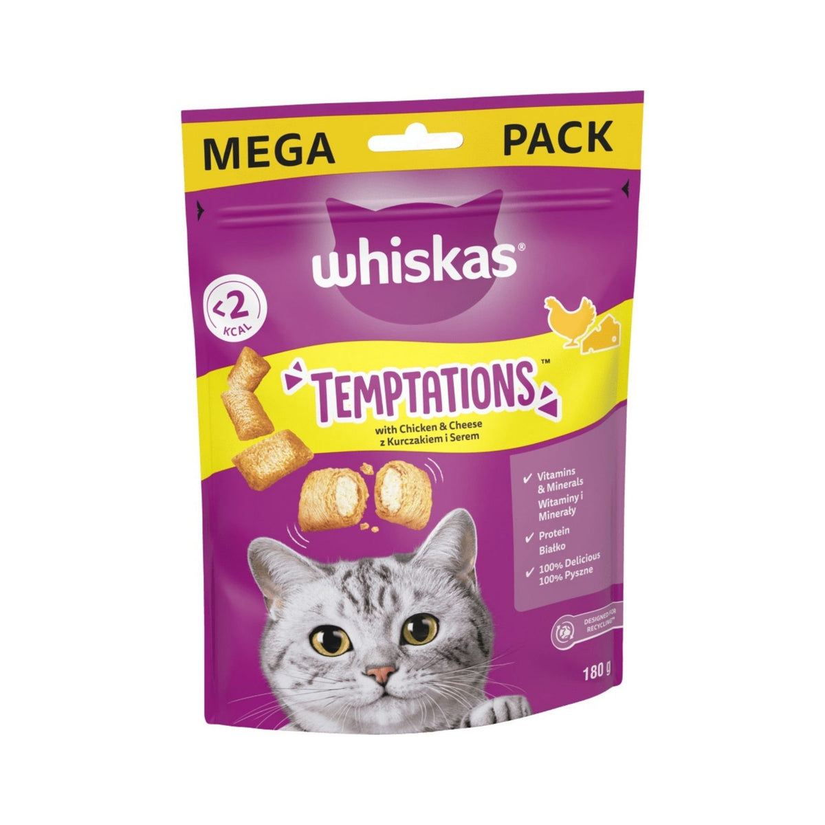 Whiskas מבצע 8 חטיפים ויסקאס לחתולים כריות 60 גרם