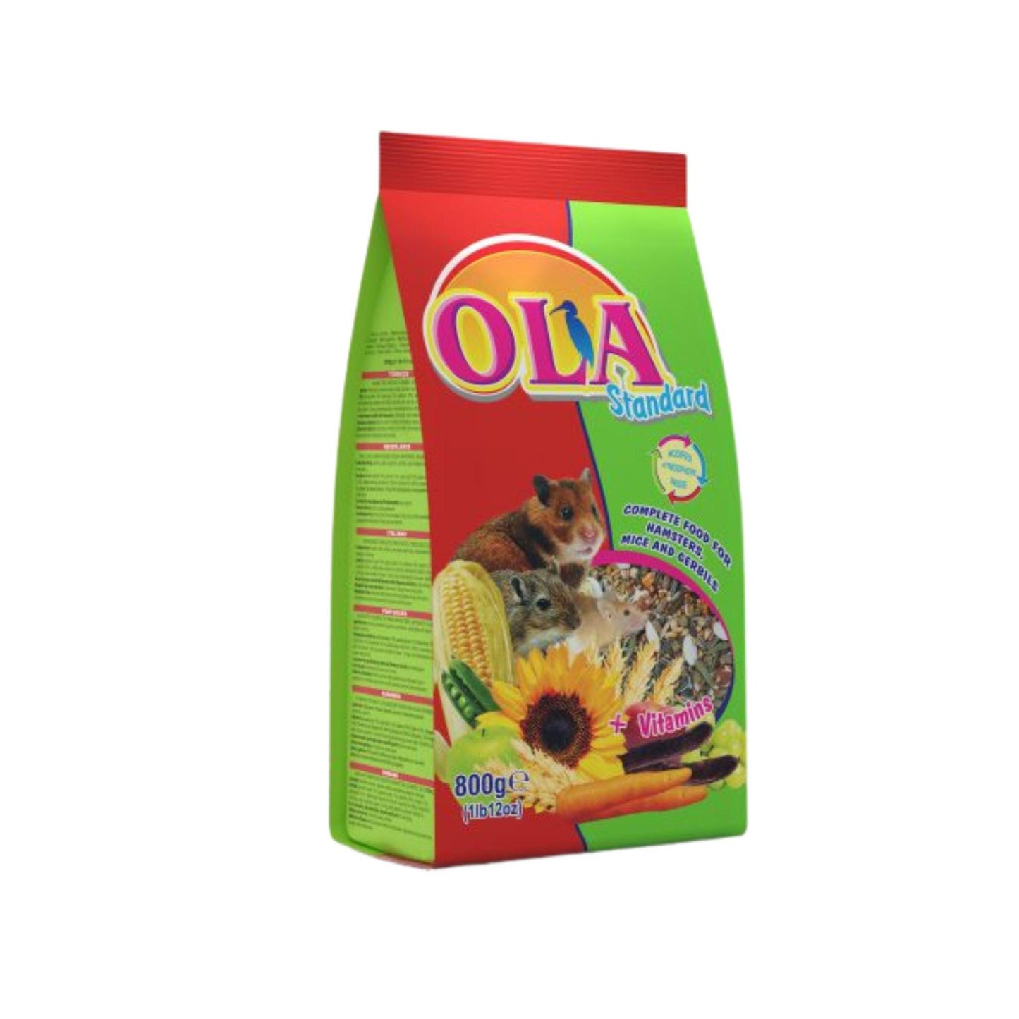 OLA אולה מזון מלא לאוגרים, עכברים וגרבילים 800 גרם