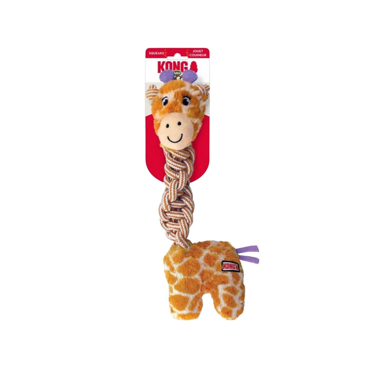 KONG M/L קונג צעצוע בובת ג׳ירפה עם חבל קלוע וצפצפה לכלבים מידה