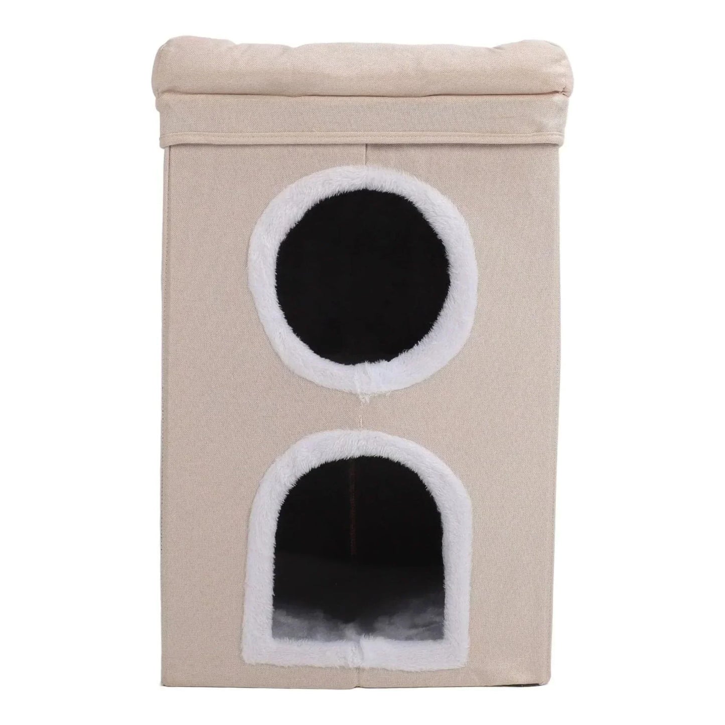 בית חתולים מרופד שתי קומות עם שריטה בצבע בז