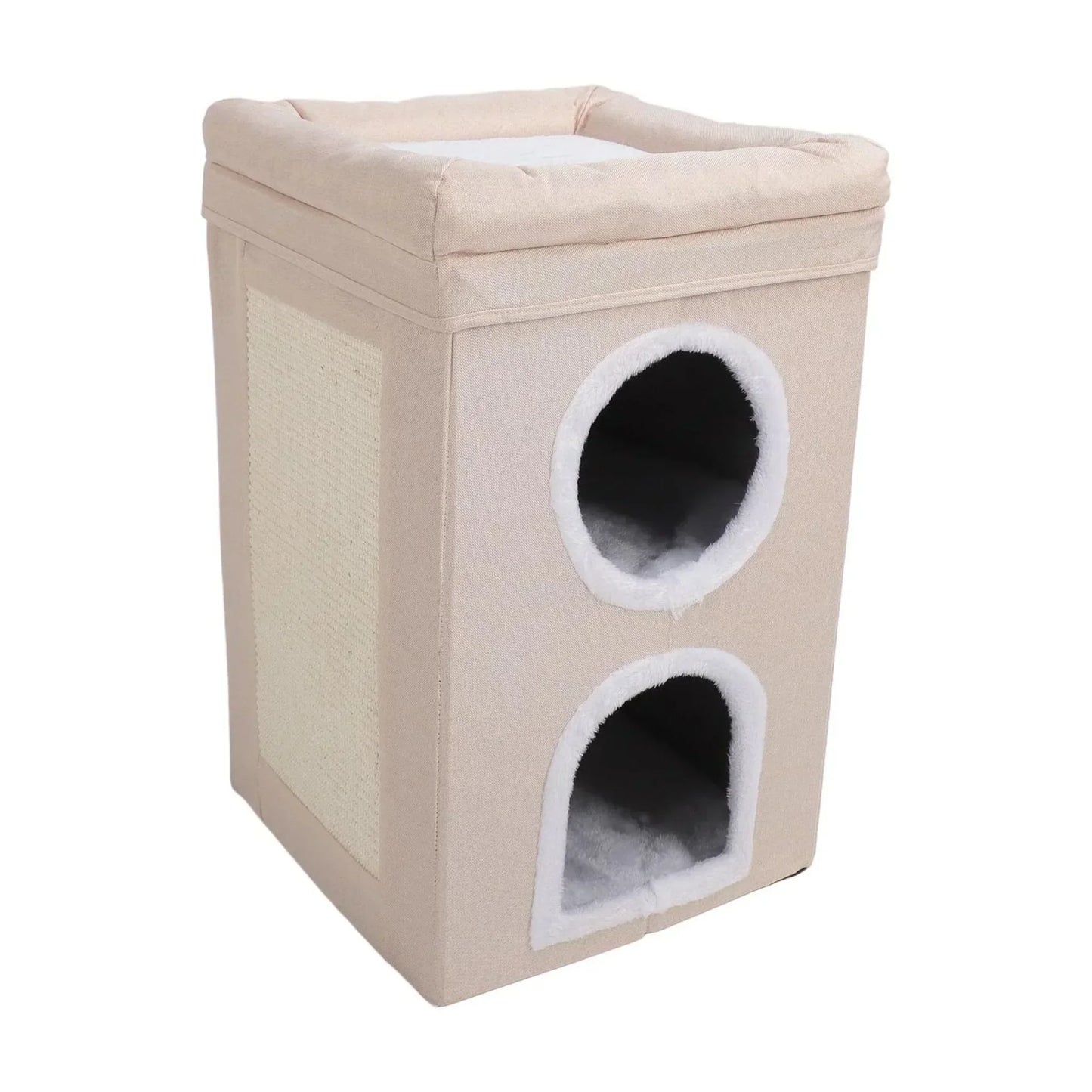 בית חתולים מרופד שתי קומות עם שריטה בצבע בז