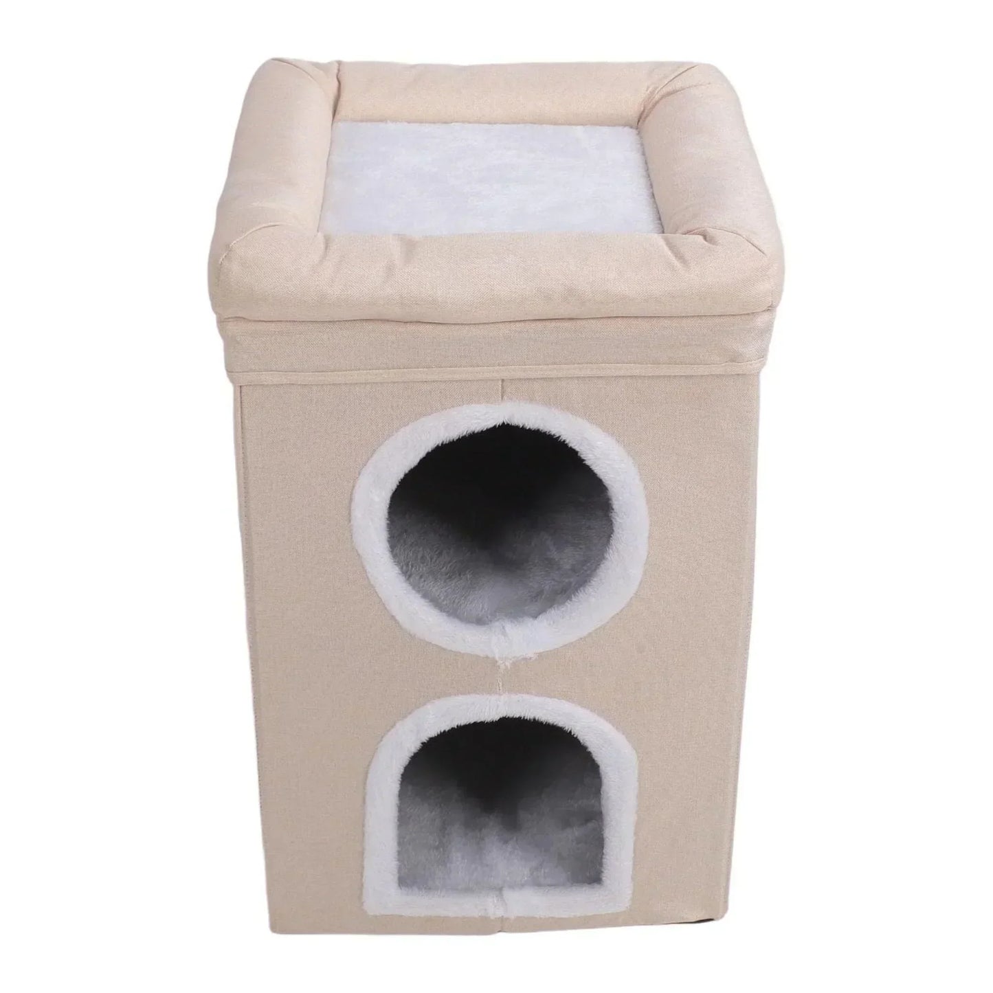 בית חתולים מרופד שתי קומות עם שריטה בצבע בז