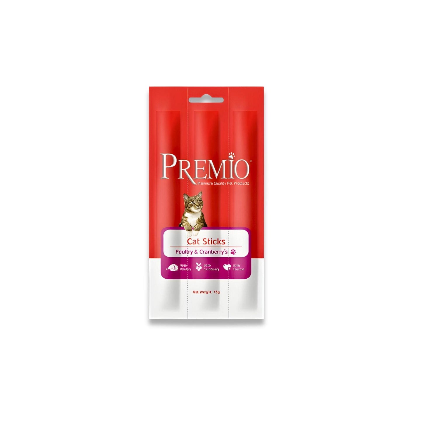Premio - חטיף פרמיו סטיקס מקלות לחתול עוף וחמוציות 15 גרם