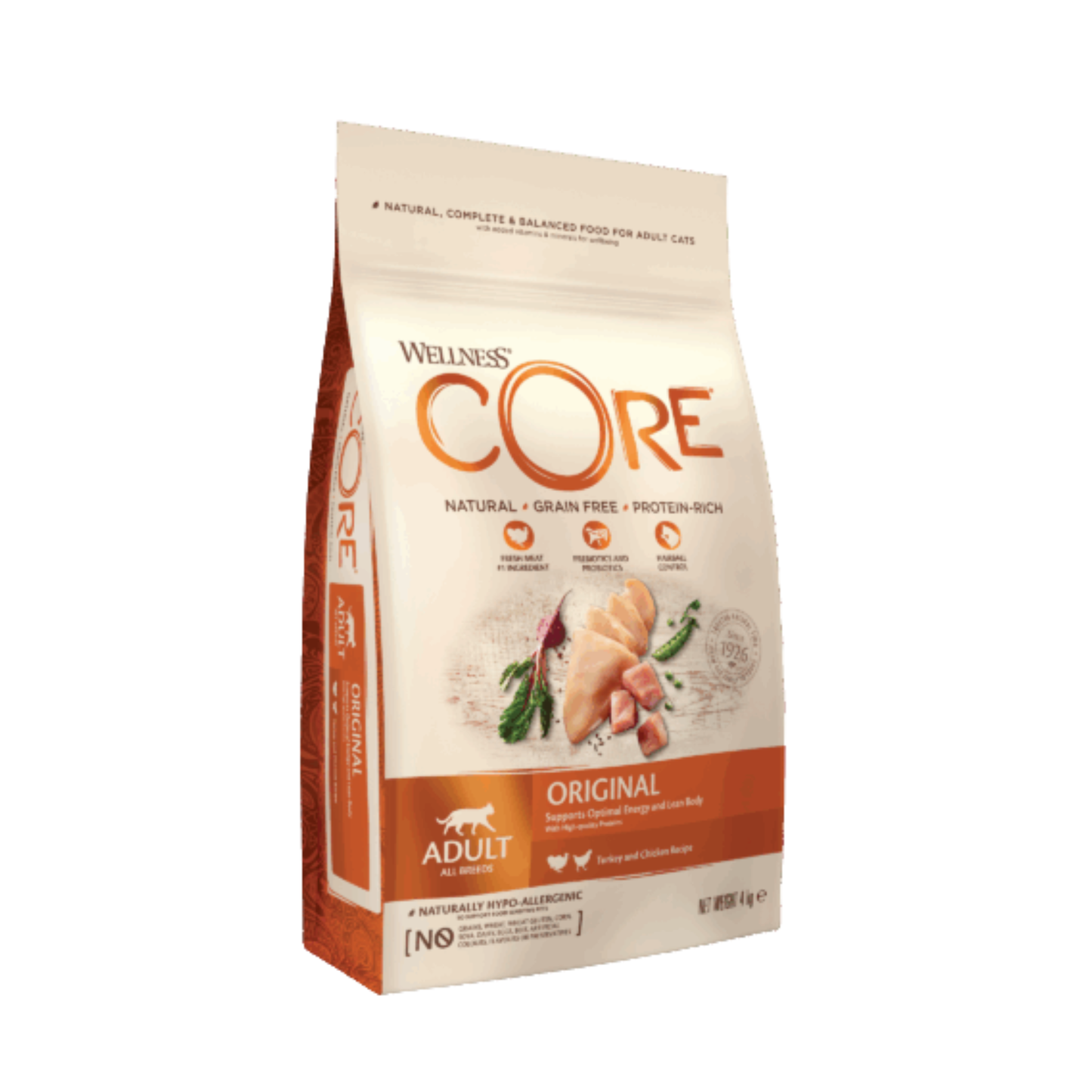 Wellness CORE וולנס קור מזון יבש לחתולים בוגרים עוף והודו 4 ק״ג