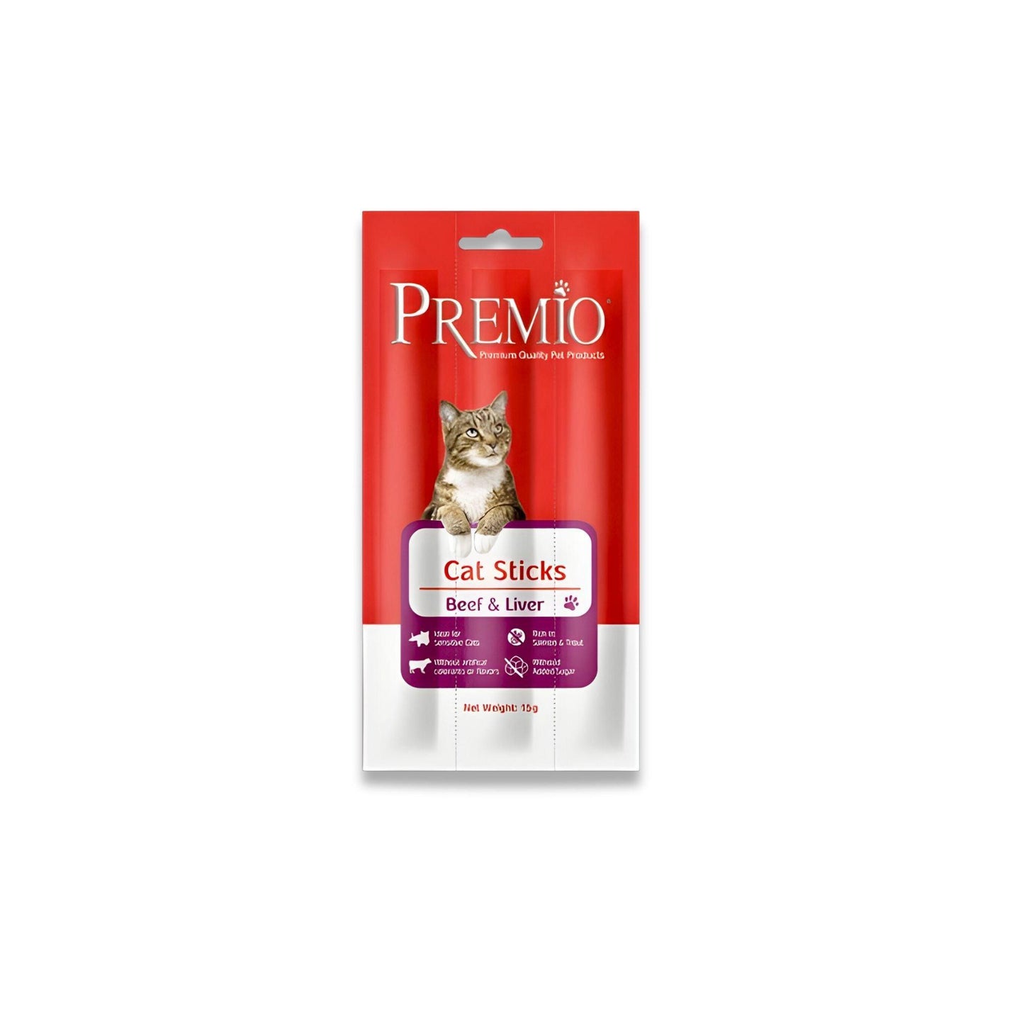 Premio - חטיף פרמיו סטיקס מקלות לחתול בקר וכבד 15 גרם