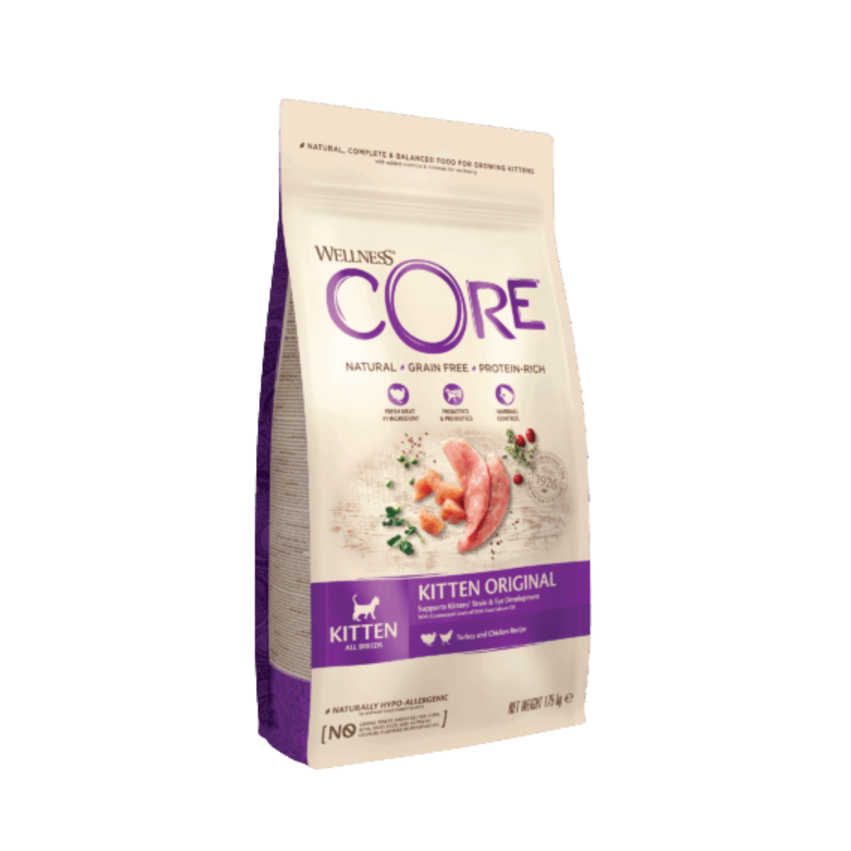 Wellness CORE וולנס קור מזון יבש לגורי חתולים קיטן הודו ועוף ללא דגנים 1.75 ק״ג