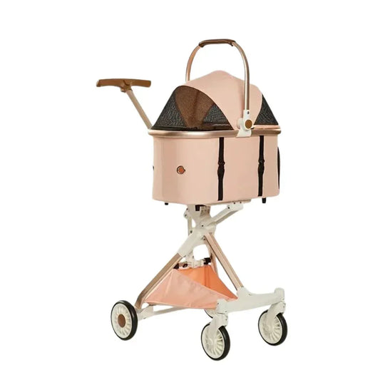 עגלת טיולים מתקפלת לכלבים וחתולים צבע ורוד