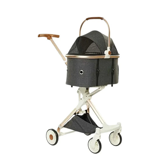 עגלת טיולים מתקפלת לכלבים וחתולים צבע שחור